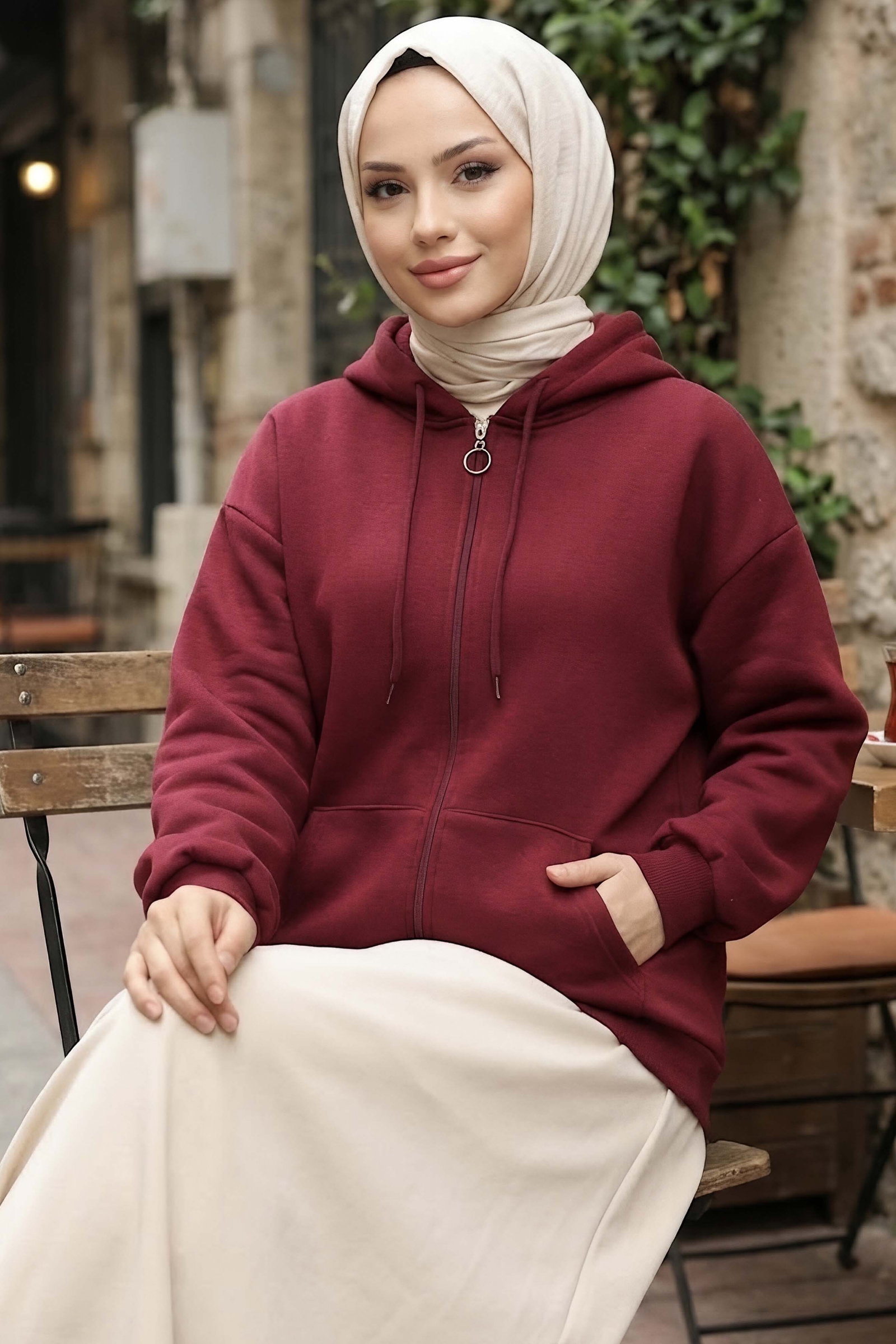 Üç İplik Şardonlu Sweat Bordo - 2059-BORDO - 2
