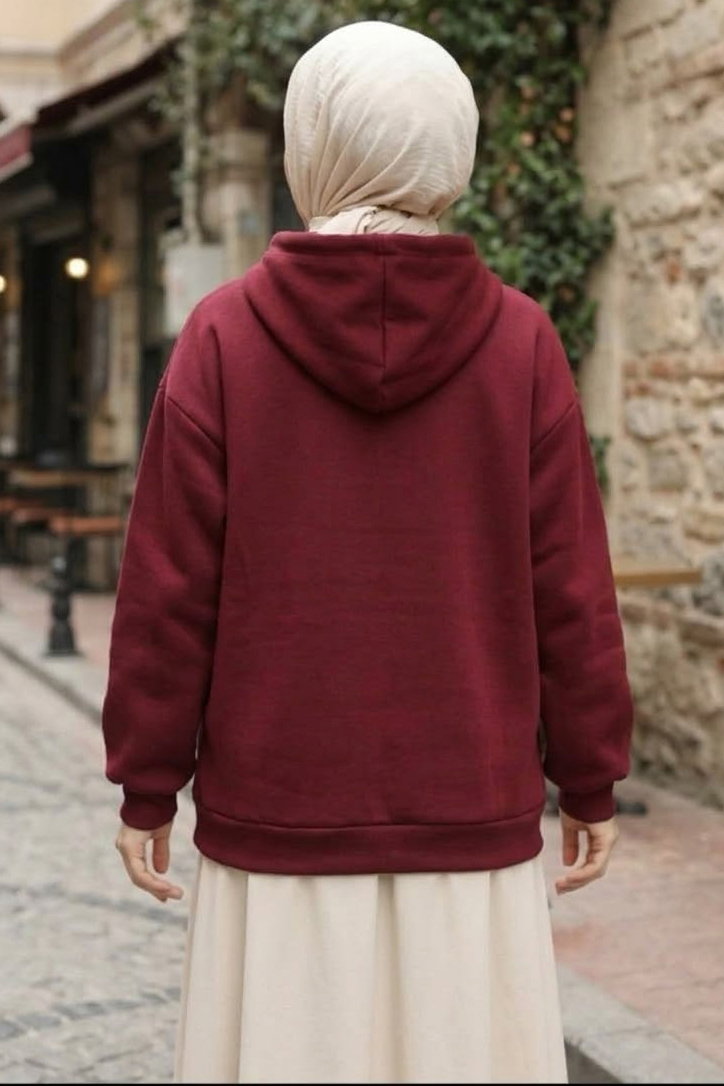 Üç İplik Şardonlu Sweat Bordo - 2059-BORDO - 3