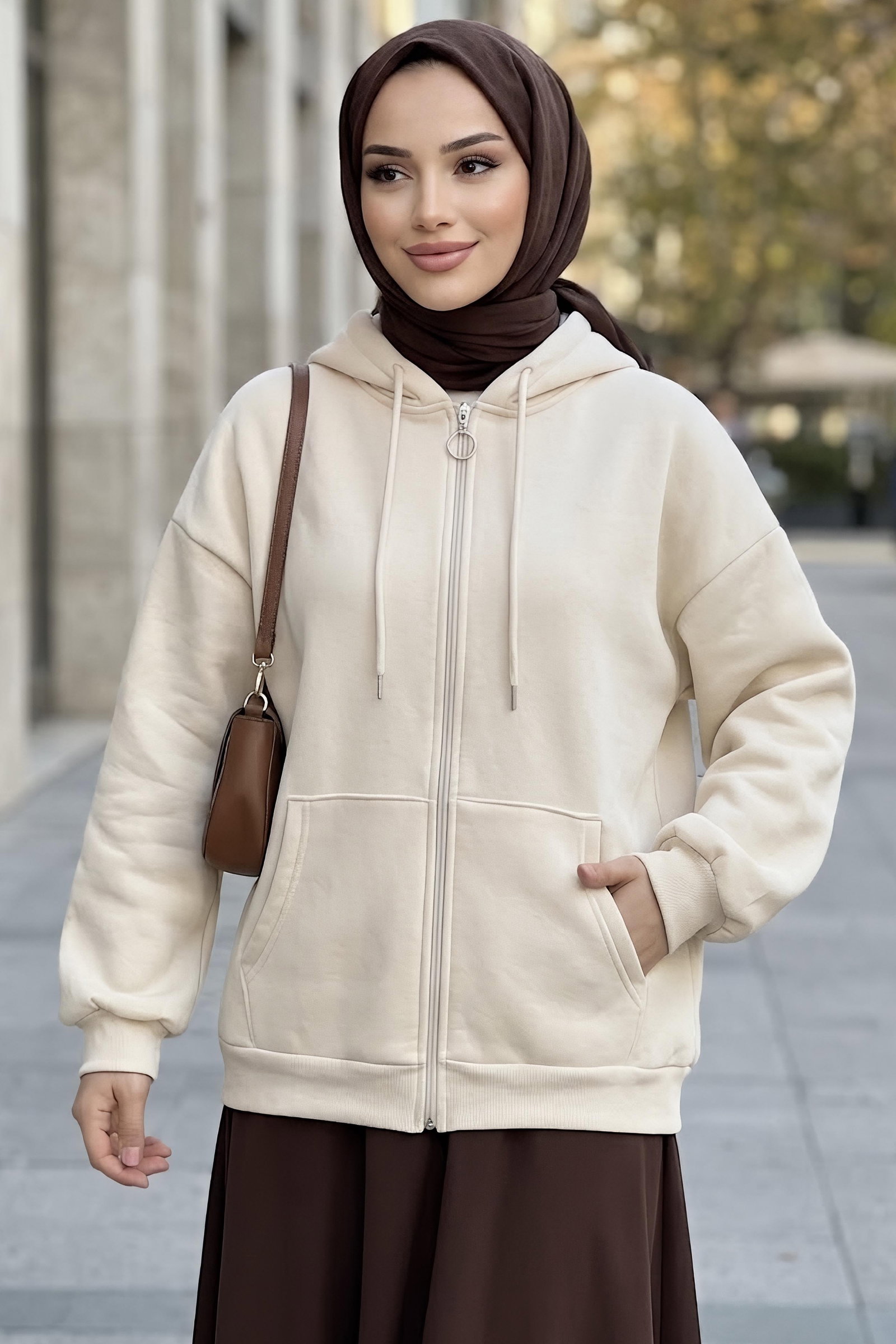 Üç İplik Şardonlu Sweat Krem - 2059-KREM - 1