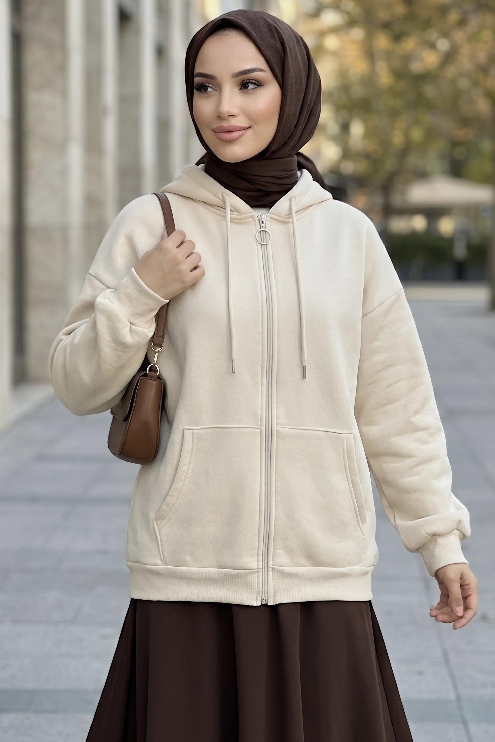 Üç İplik Şardonlu Sweat Krem - 2059-KREM - 2