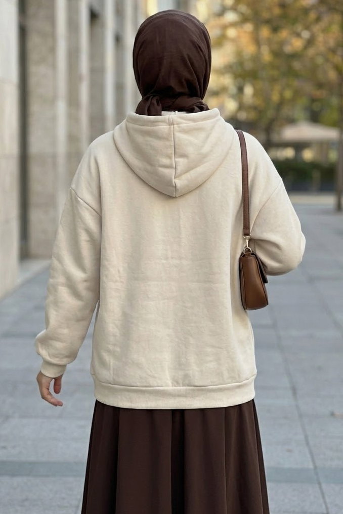 Üç İplik Şardonlu Sweat Krem - 2059-KREM - 3