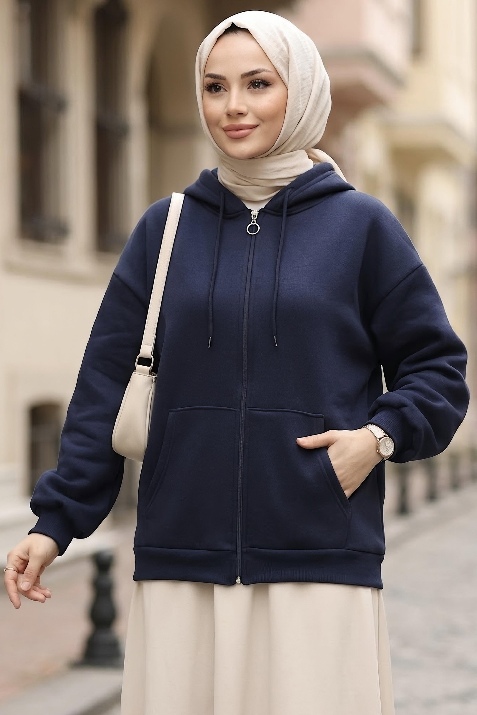 Üç İplik Şardonlu Sweat Lacivert - 2059-LACIVERT - 1