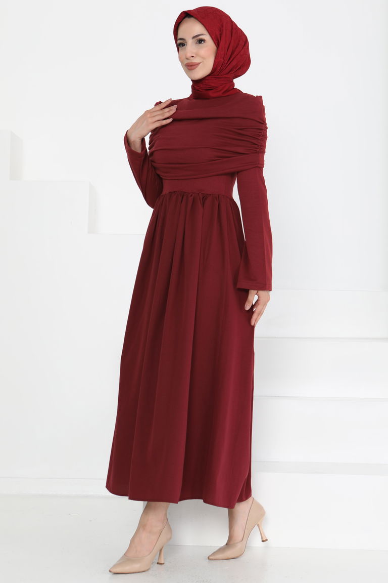 Üstü Şal Detaylı Elbise - 27282 - TOFİSA