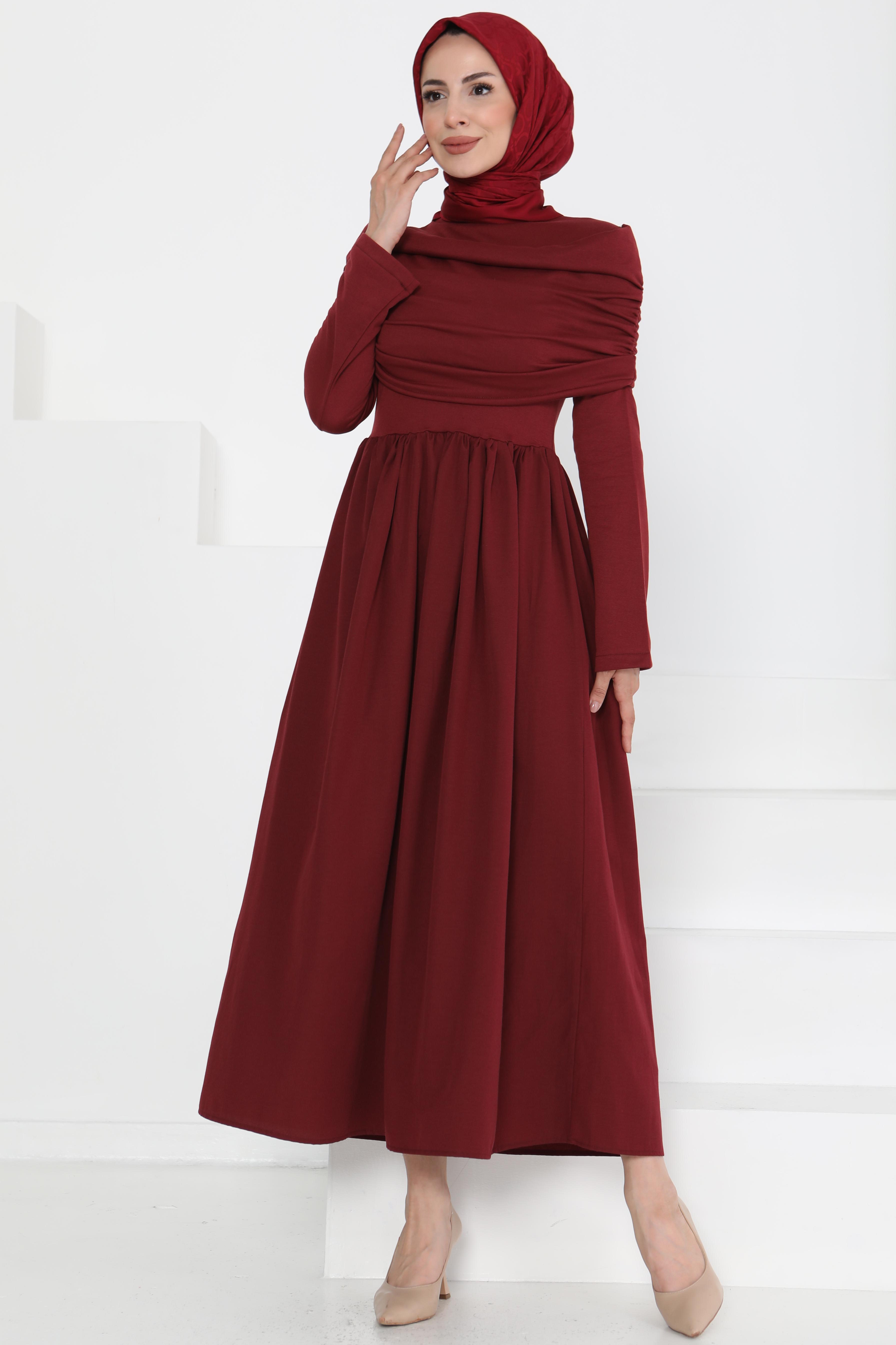 Üstü Şal Detaylı Elbise - 27282 - 4