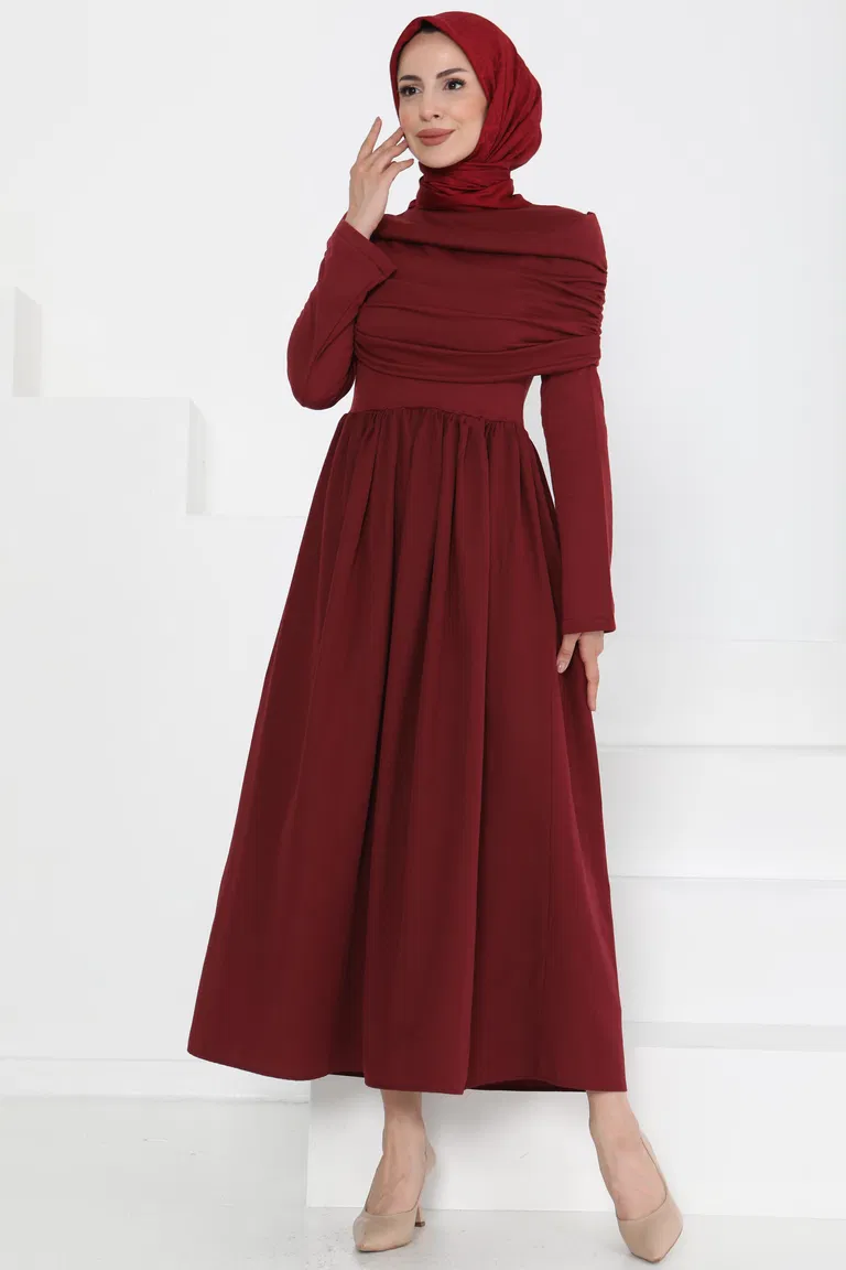 Üstü Şal Detaylı Elbise - 27282 - TOFİSA