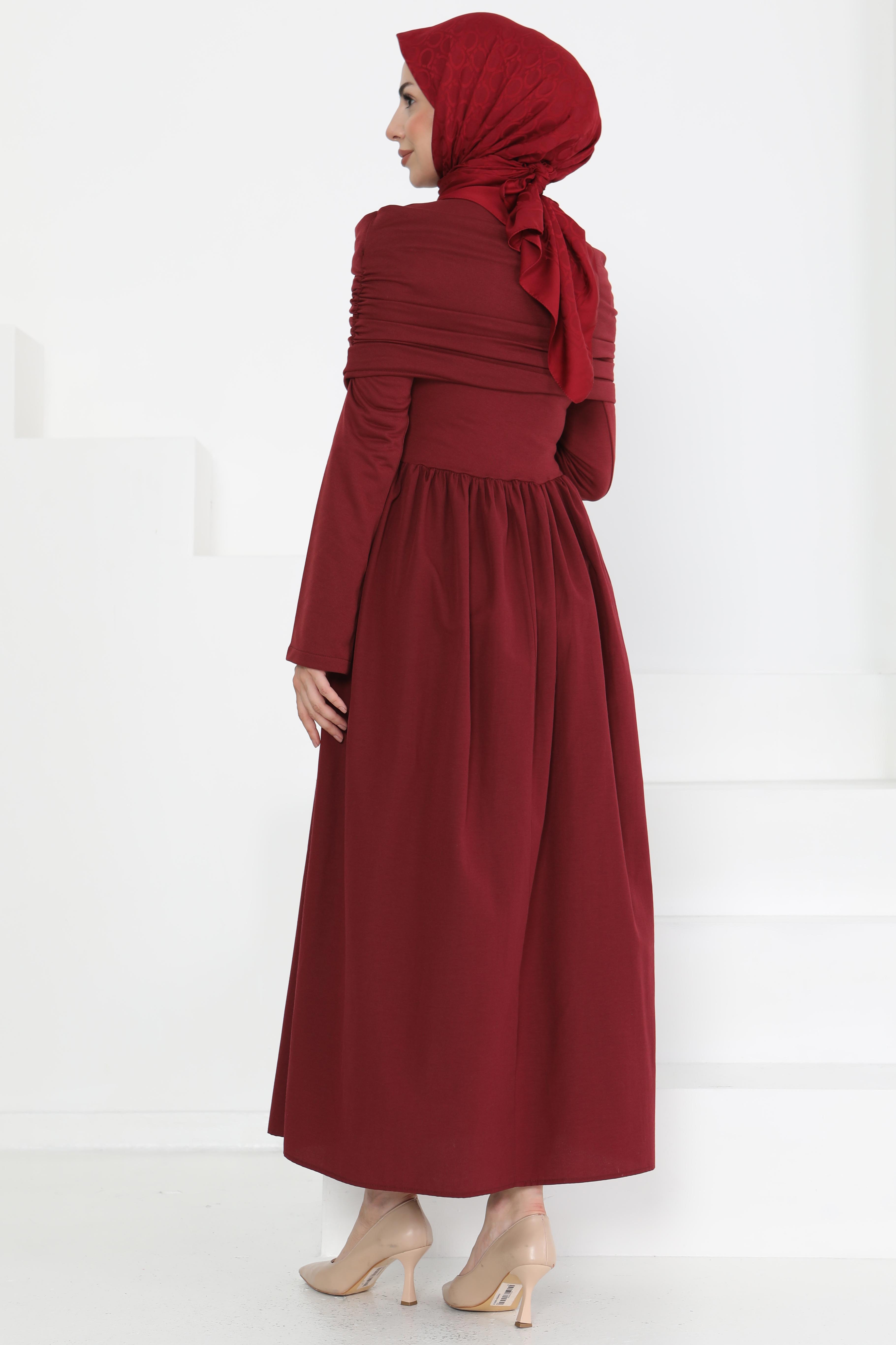 Üstü Şal Detaylı Elbise - 27282 - 6