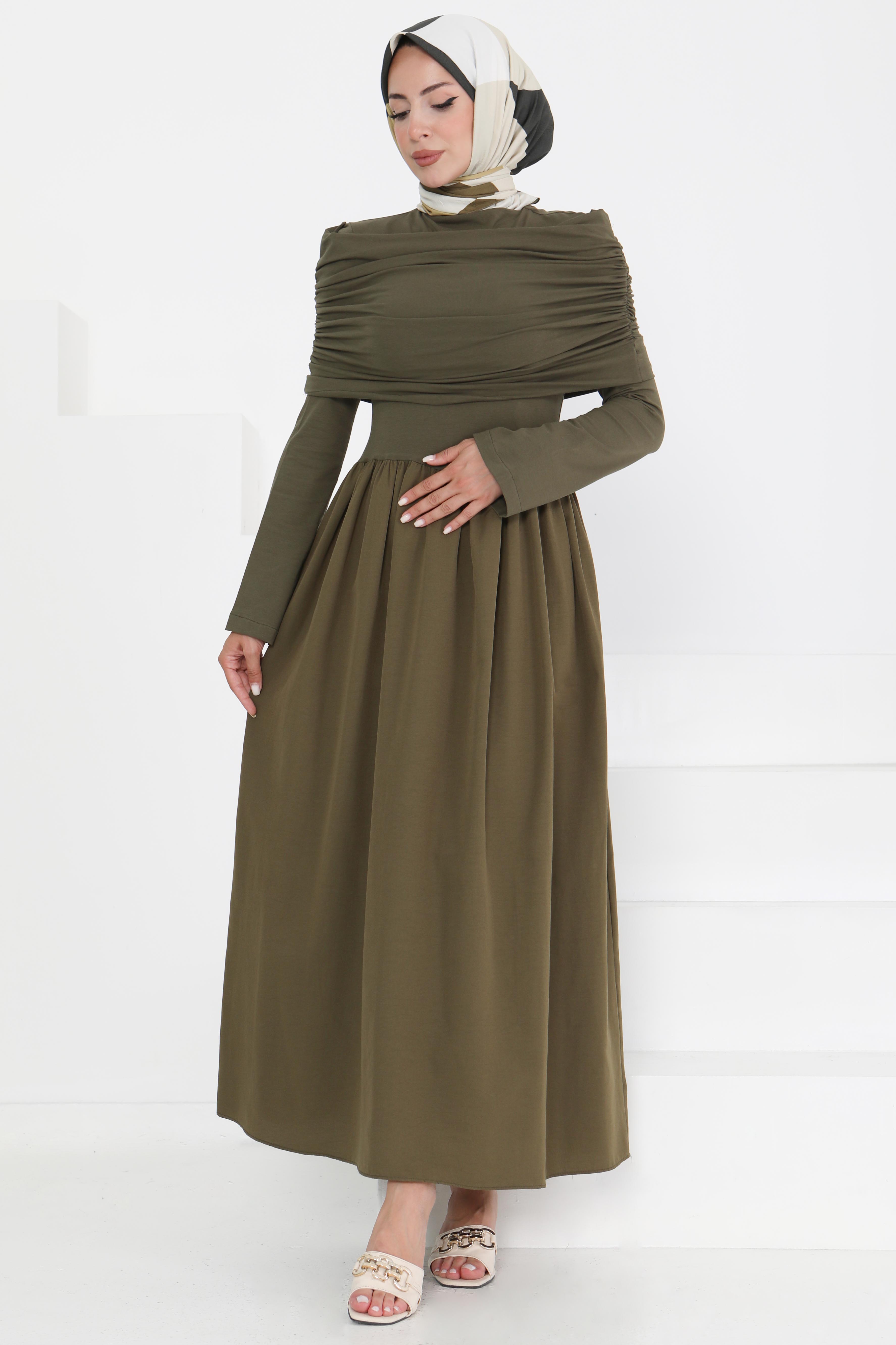 Üstü Şal Detaylı Elbise - 27282 - 1