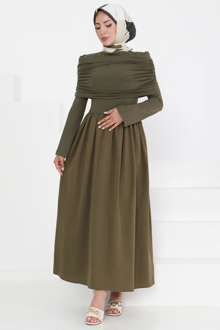 Üstü Şal Detaylı Elbise - 27282 - TOFİSA