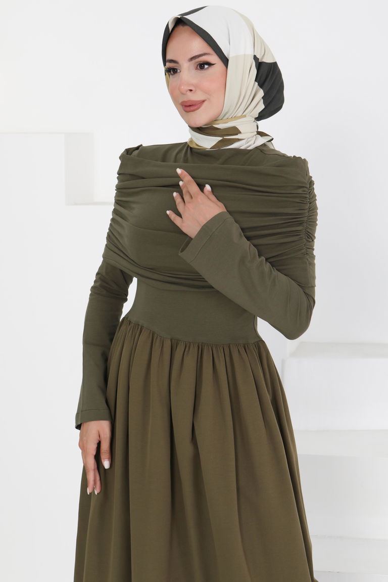 Üstü Şal Detaylı Elbise - 27282 - TOFİSA