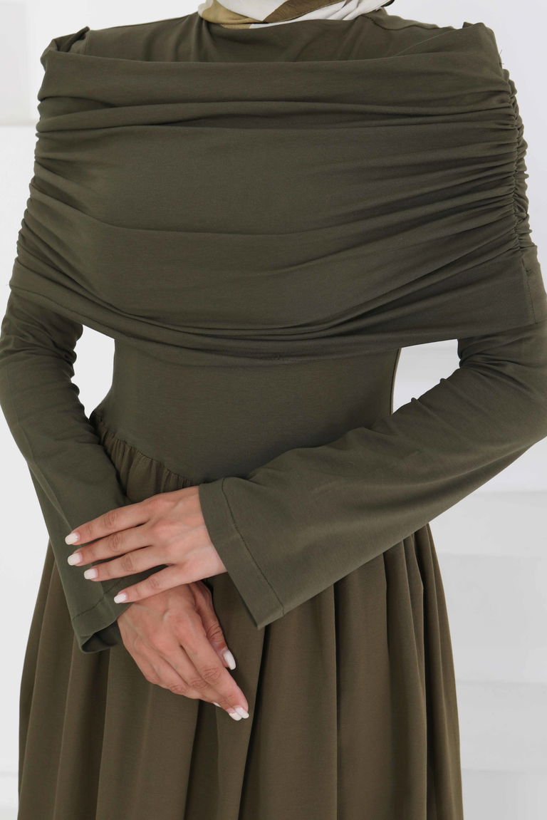 Üstü Şal Detaylı Elbise - 27282 - TOFİSA