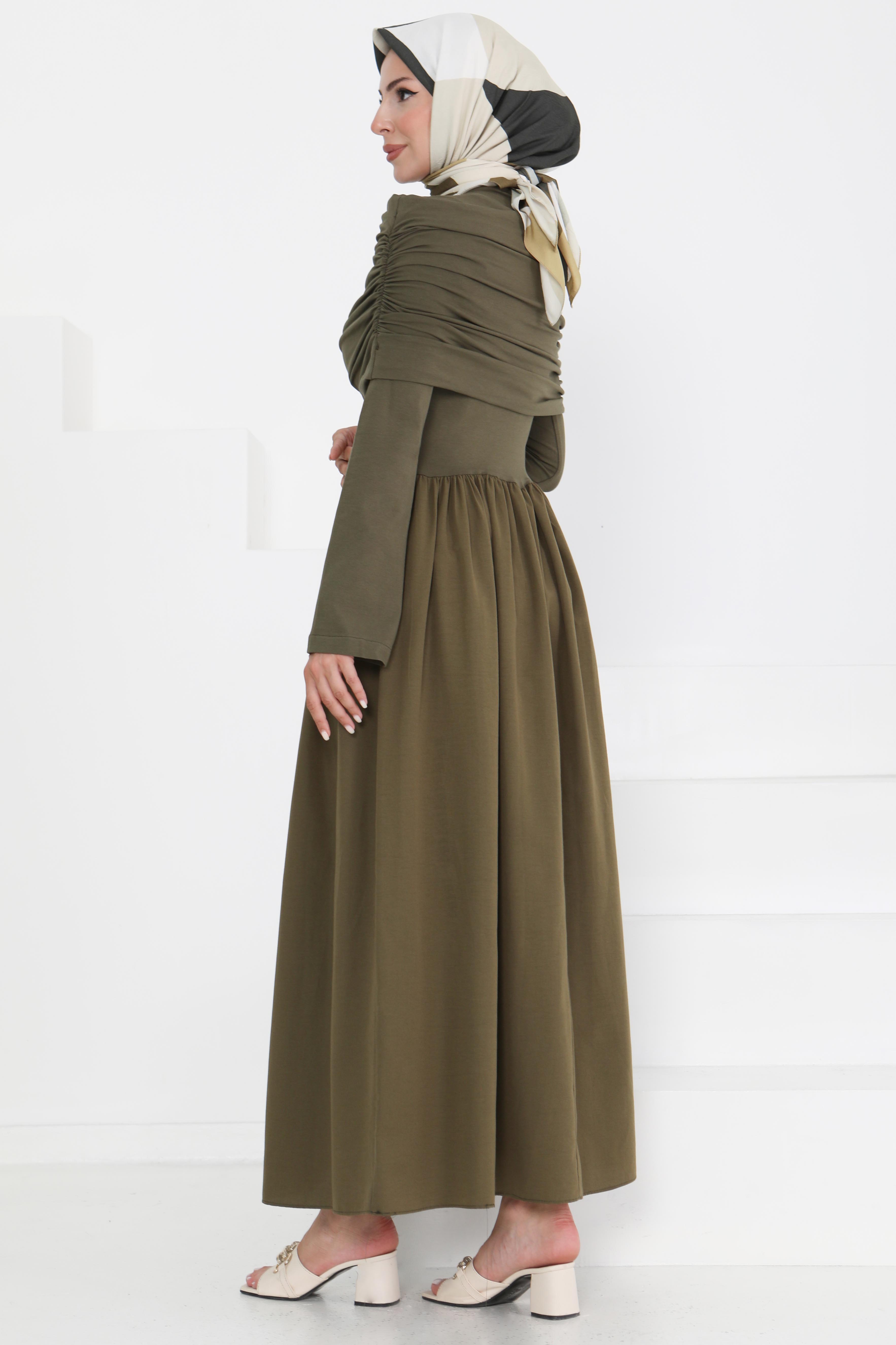 Üstü Şal Detaylı Elbise - 27282 - 6