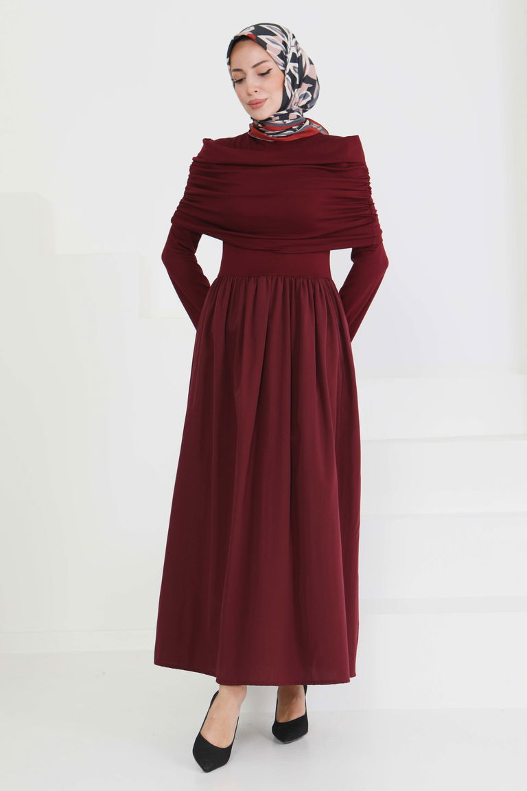 Üstü Şal Detaylı Elbise - 27282 - TOFİSA