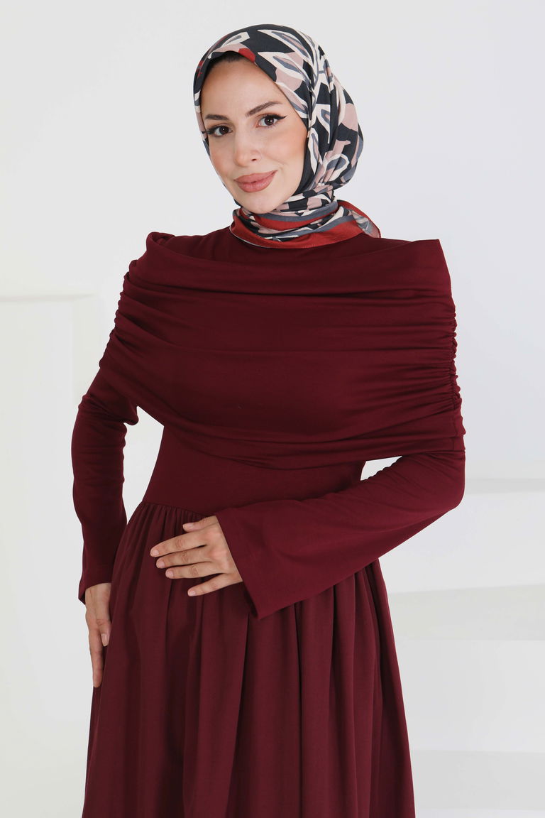 Üstü Şal Detaylı Elbise - 27282 - TOFİSA