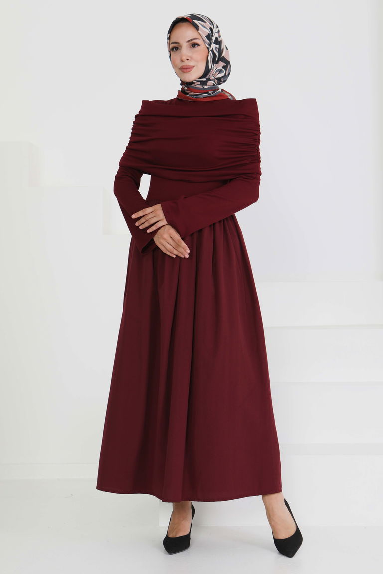 Üstü Şal Detaylı Elbise - 27282 - TOFİSA