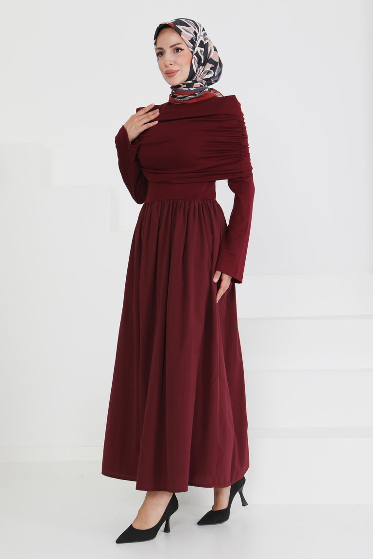 Üstü Şal Detaylı Elbise - 27282 - TOFİSA