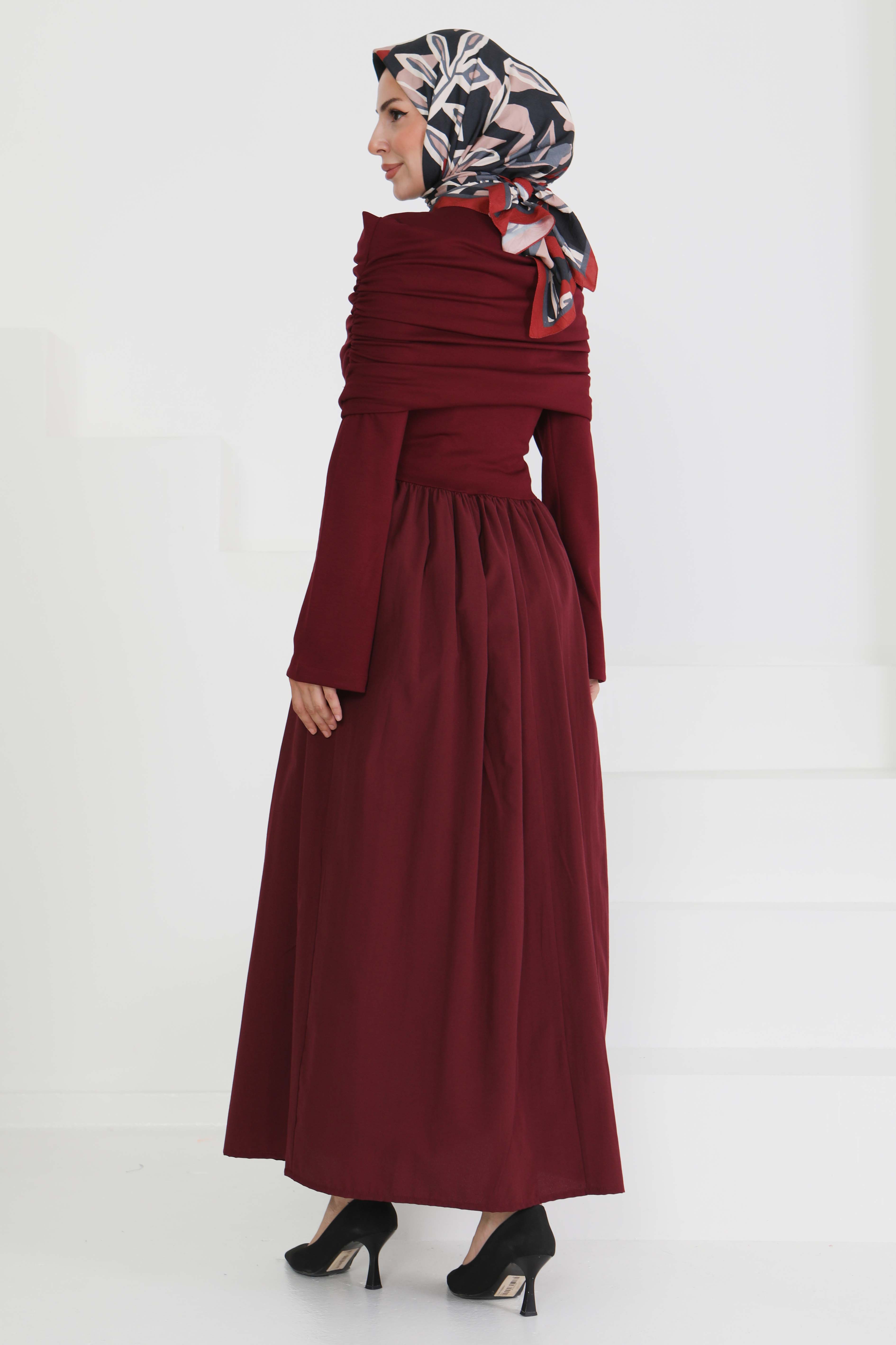 Üstü Şal Detaylı Elbise - 27282 - 6