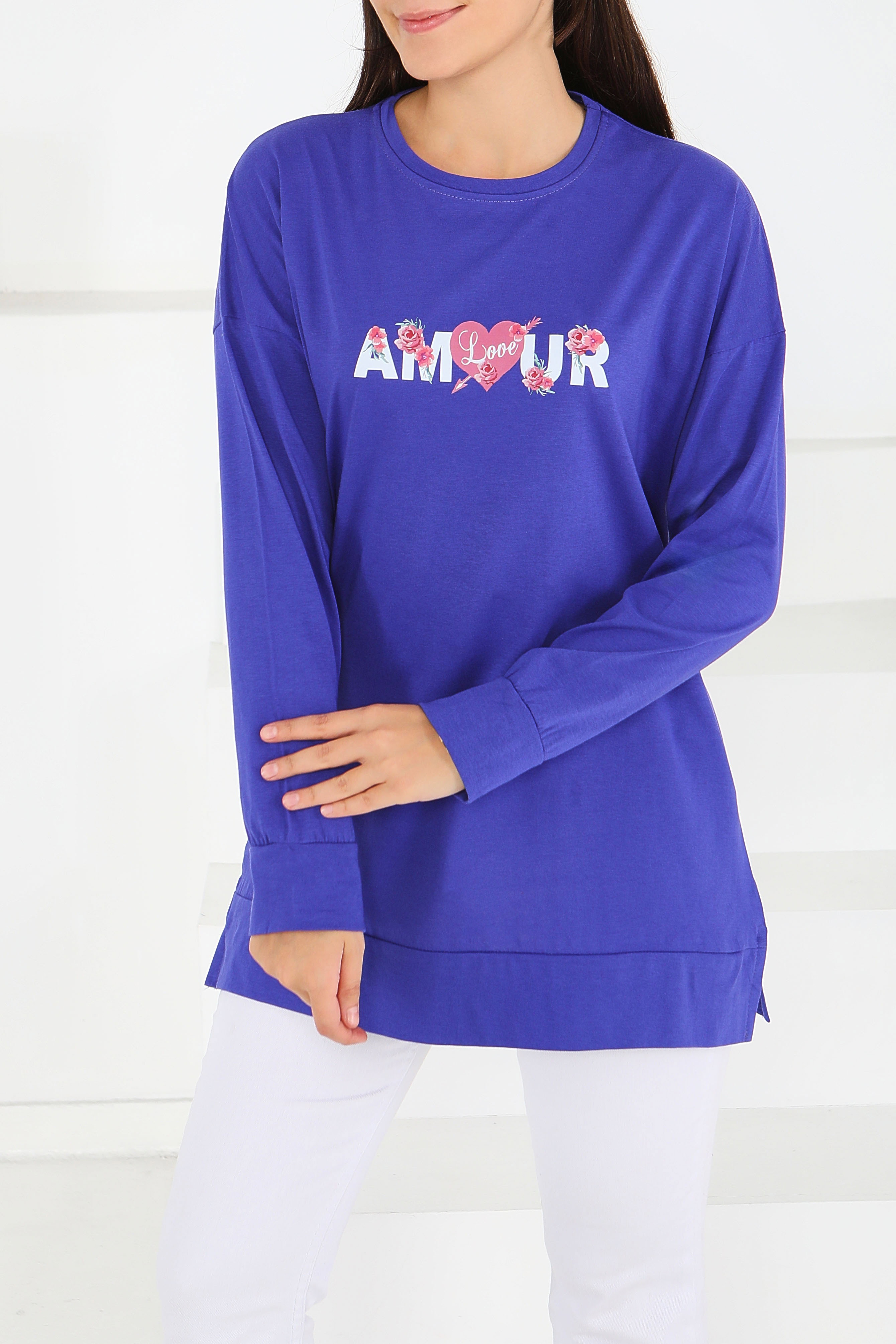 Uzun Kollu Baskılı Süprem Tunik - 27584-SAKS - 1
