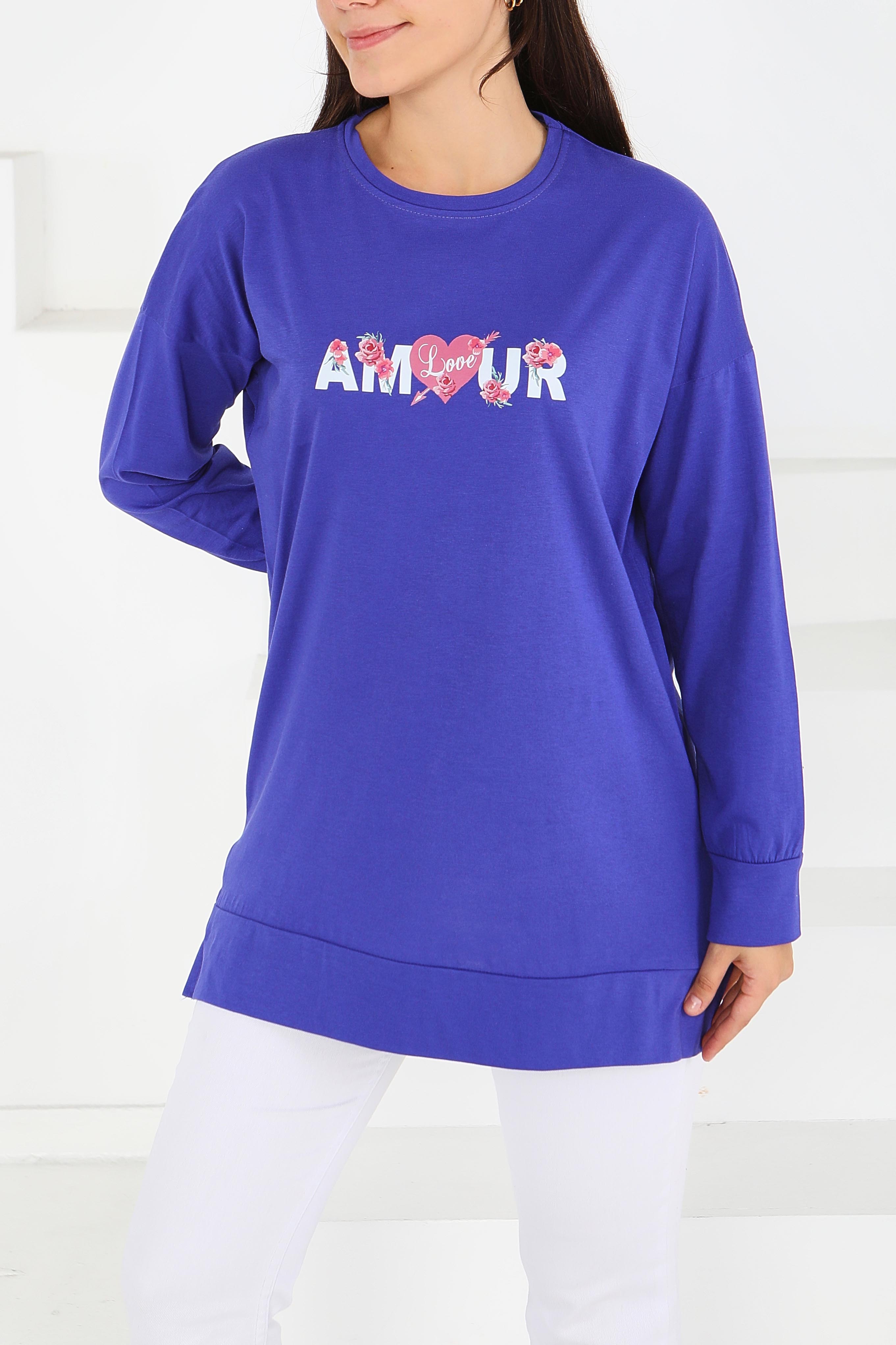 Uzun Kollu Baskılı Süprem Tunik - 27584-SAKS - 2