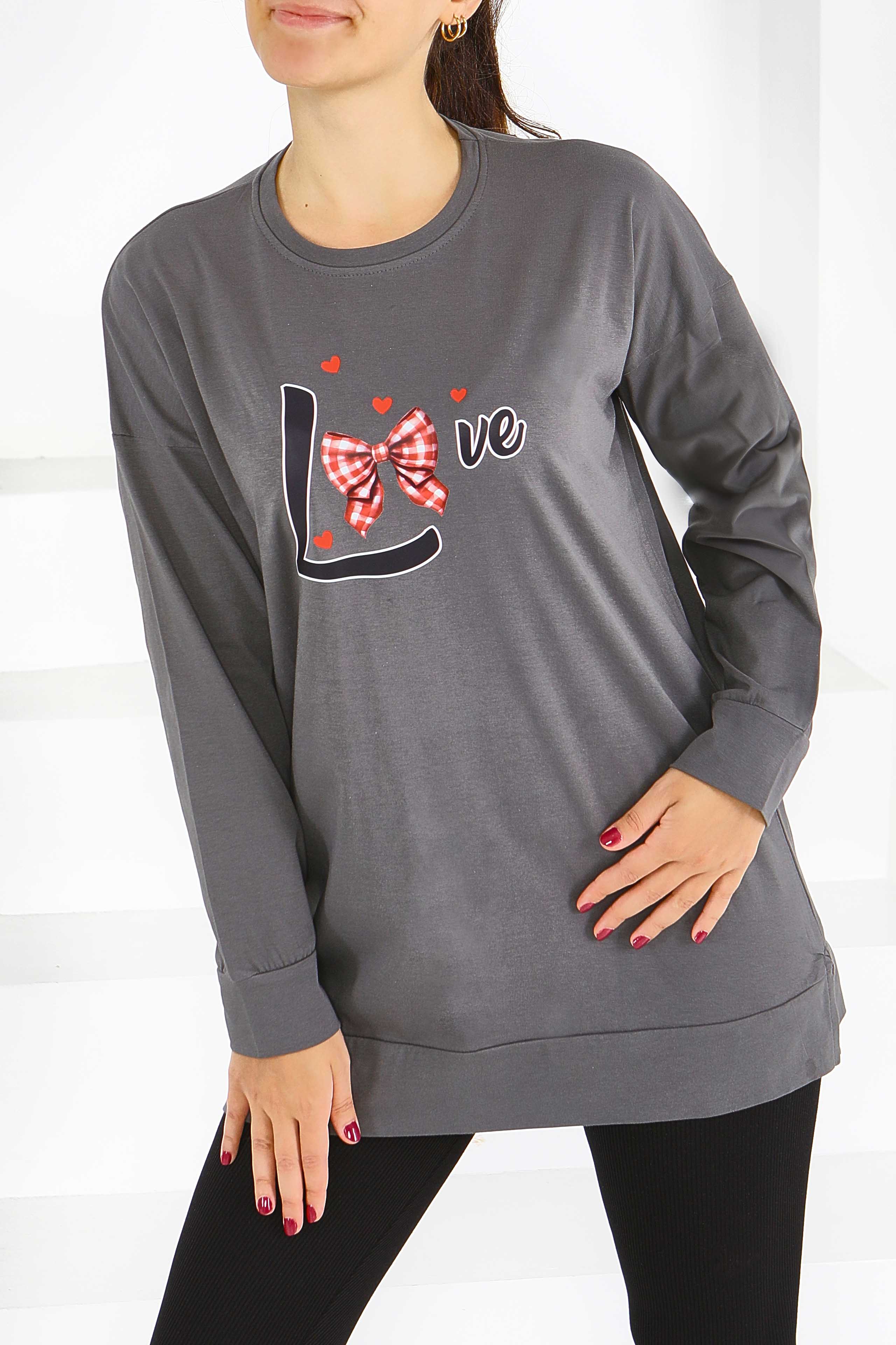 Uzun Kollu Baskılı Tunik - 27581 - 3