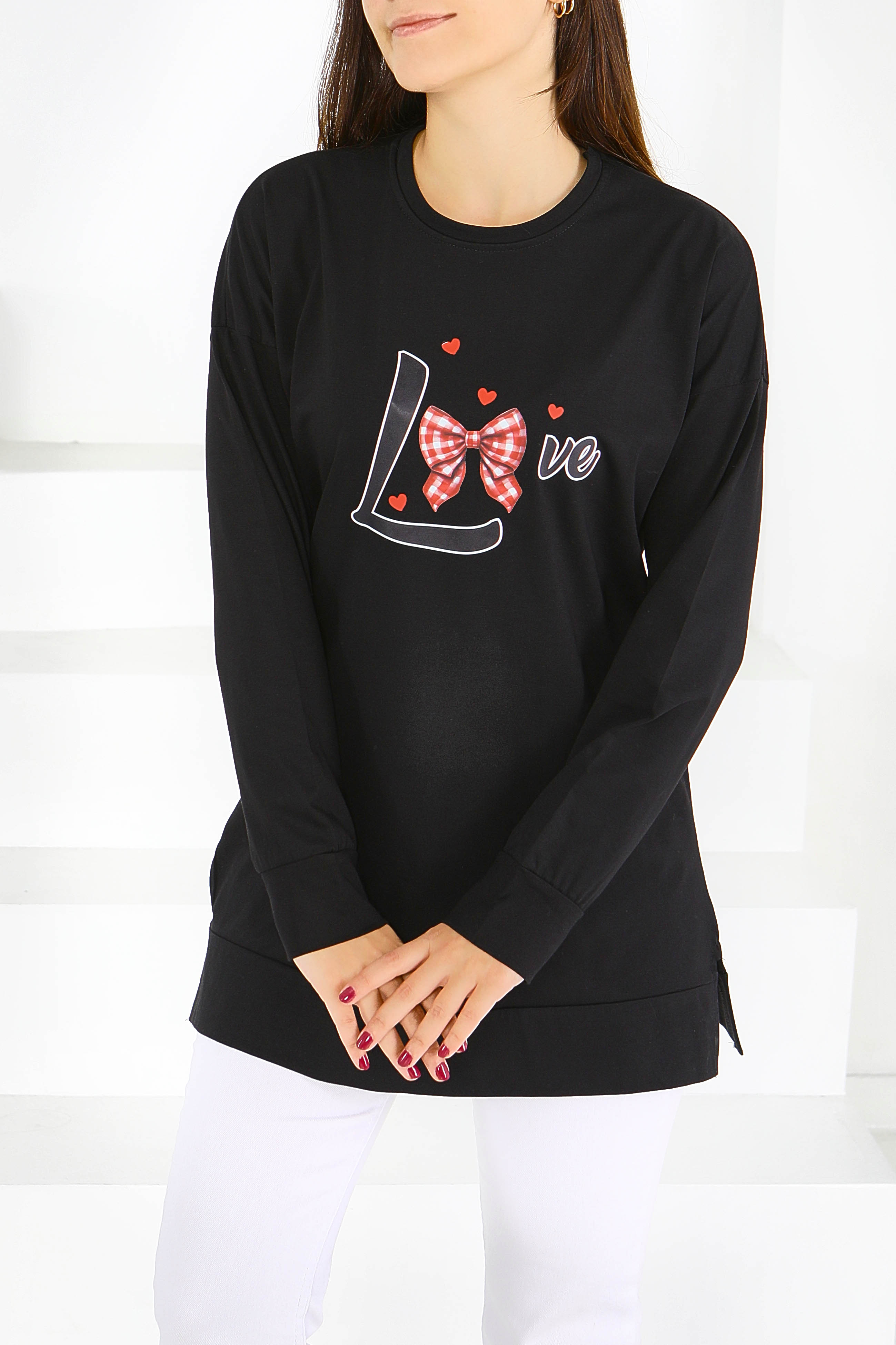 Uzun Kollu Baskılı Tunik - 27581 - 2