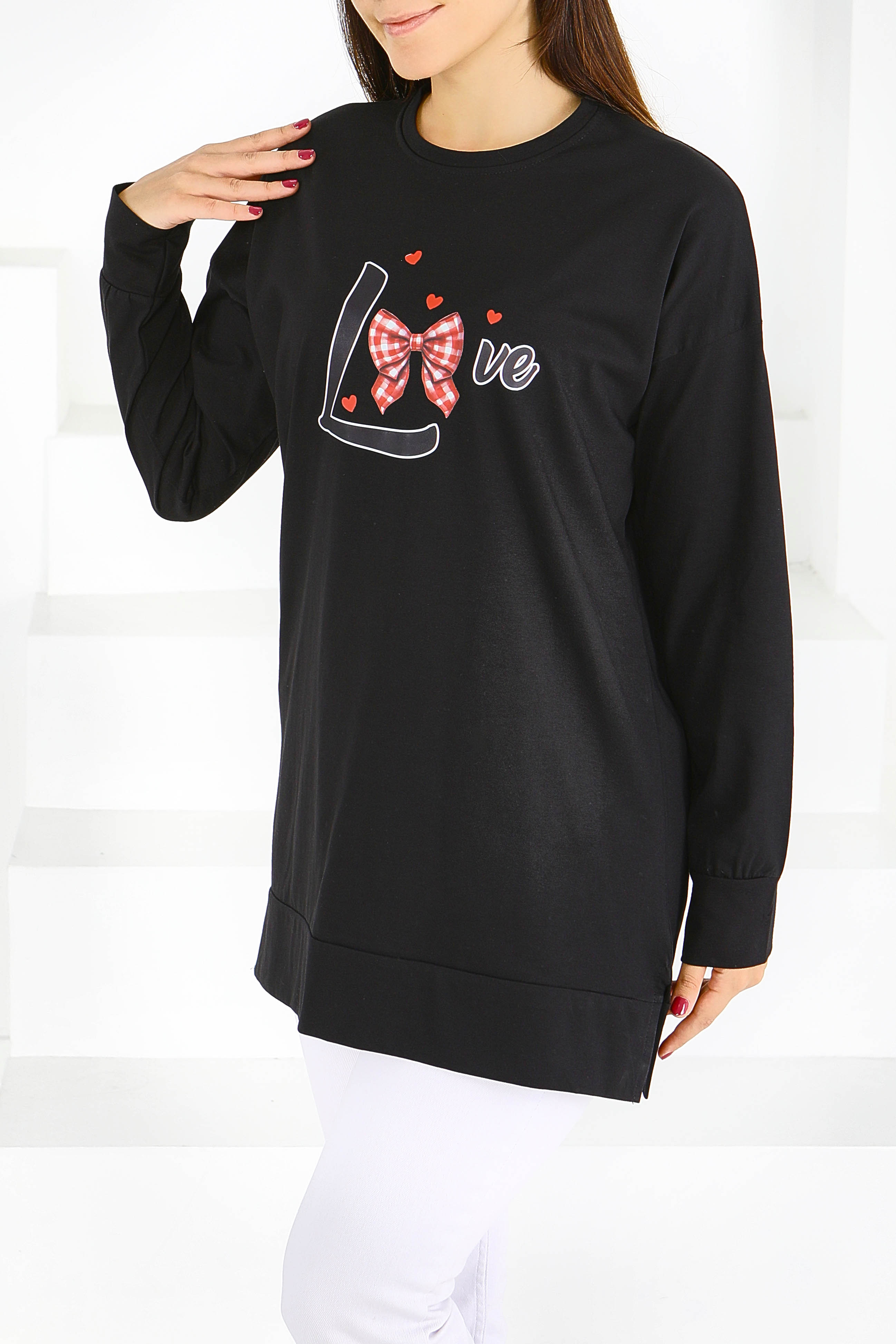 Uzun Kollu Baskılı Tunik - 27581 - 3