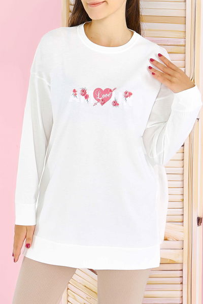 Uzun Kollu Baskılı Tunik - 27584 