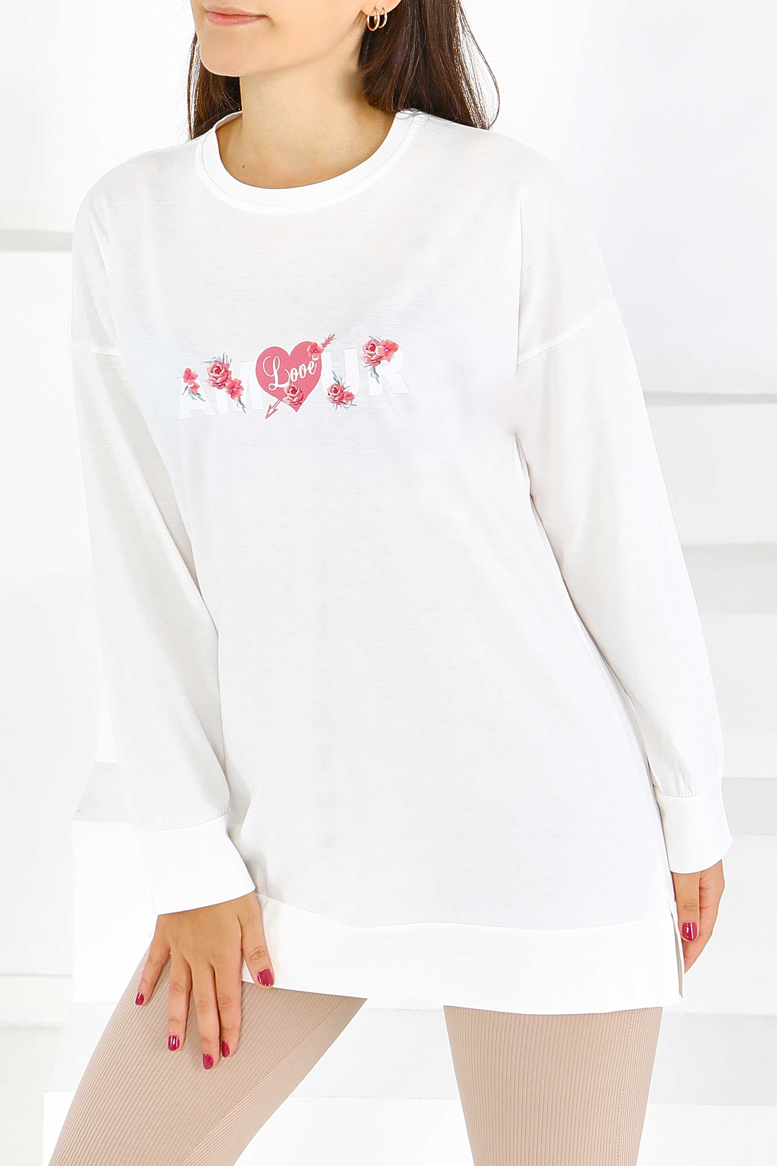 Uzun Kollu Baskılı Tunik - 27584 - 3