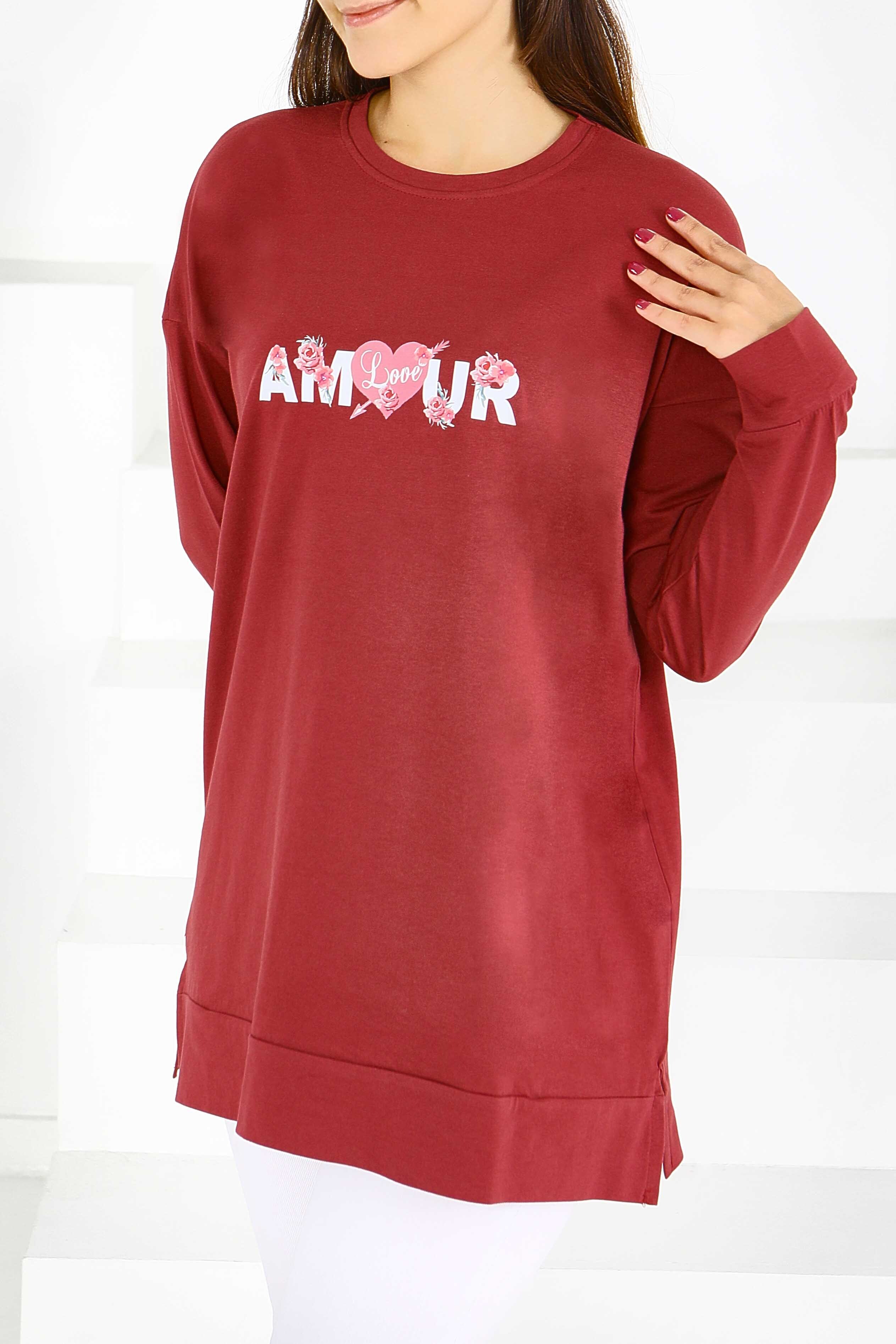 Uzun Kollu Baskılı Tunik - 27584 - 2