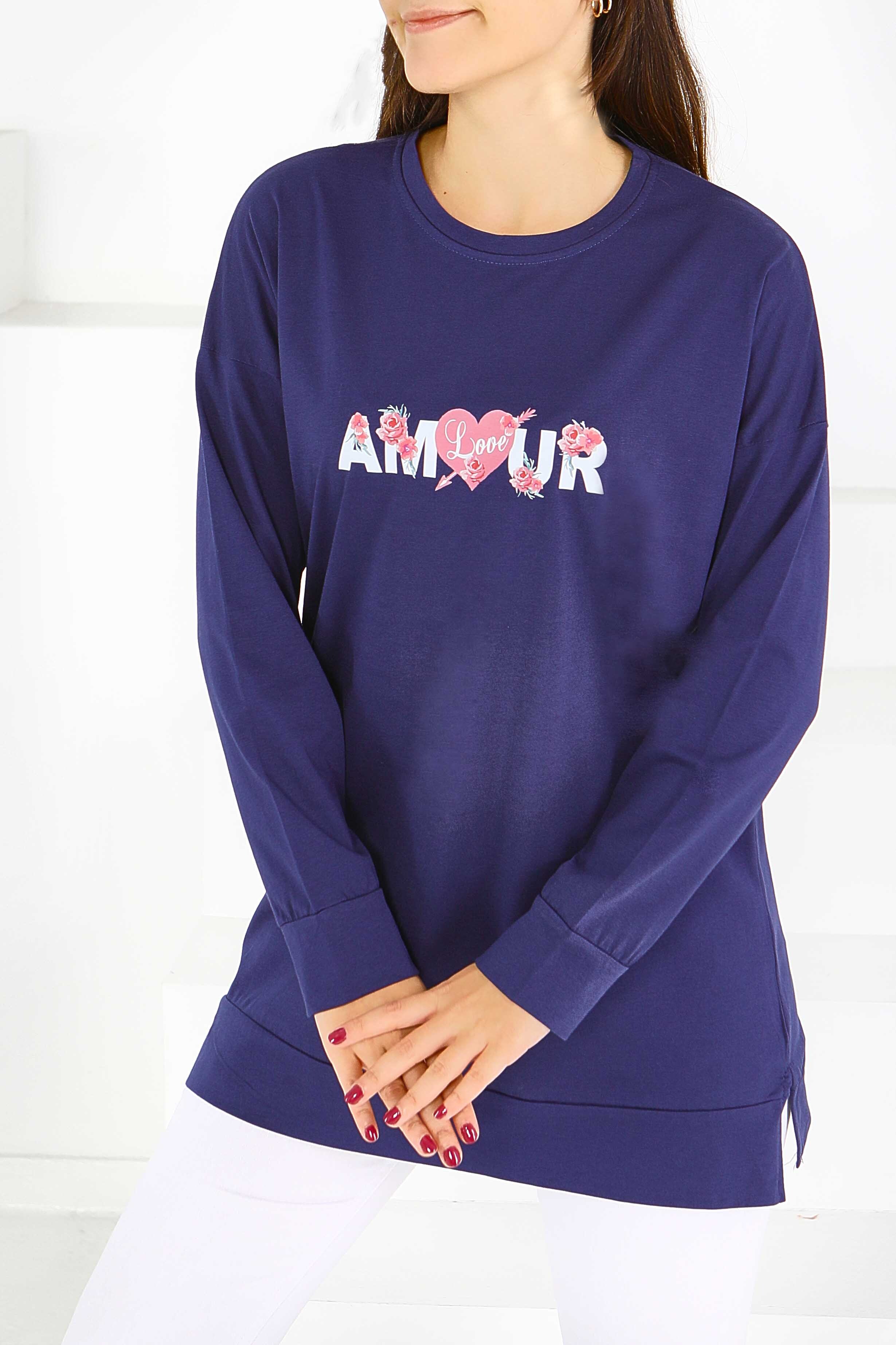 Uzun Kollu Baskılı Tunik - 27584 - 3
