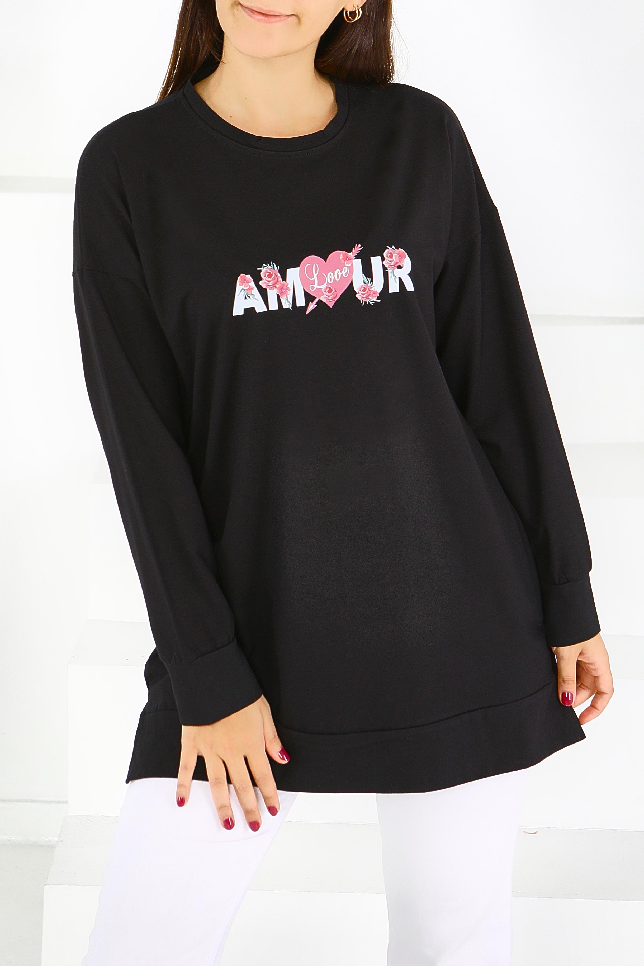 Uzun Kollu Baskılı Tunik - 27584 - 2