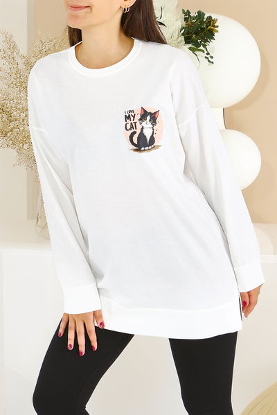 Uzun Kollu Baskılı Tunik - 27585 