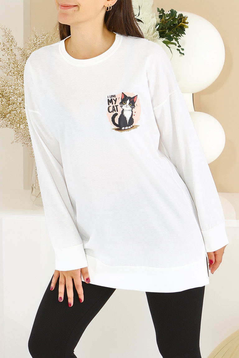 Uzun Kollu Baskılı Tunik - 27585 - TOFİSA