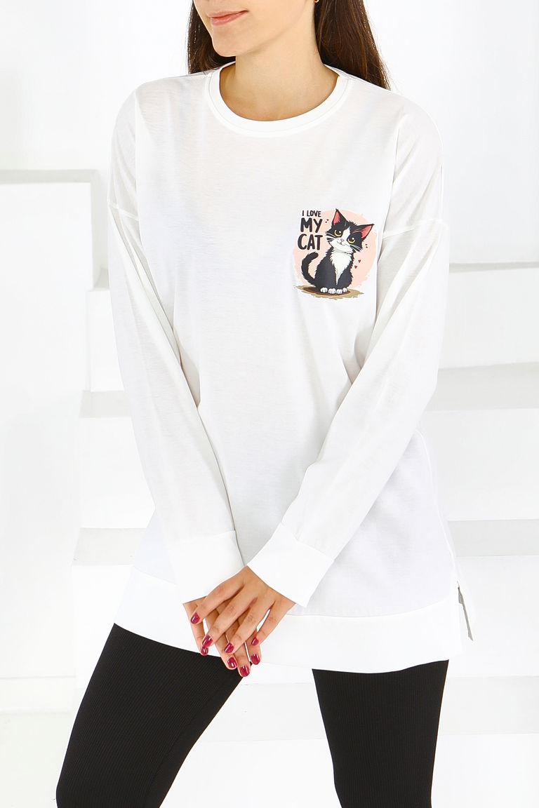 Uzun Kollu Baskılı Tunik - 27585 - TOFİSA