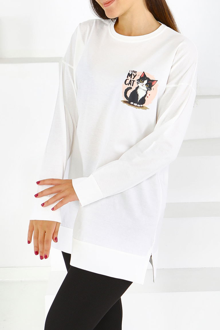 Uzun Kollu Baskılı Tunik - 27585 - TOFİSA