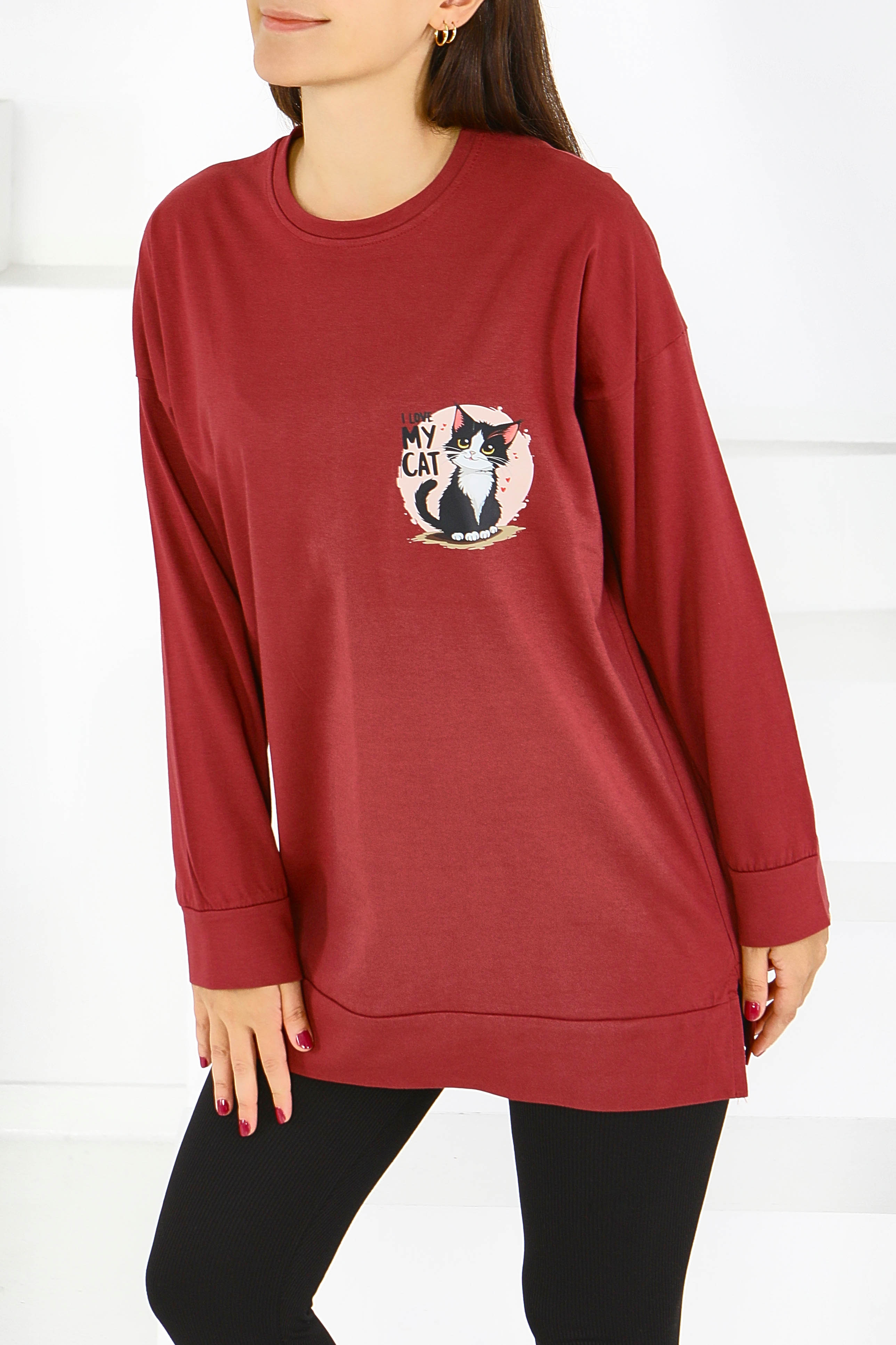 Uzun Kollu Baskılı Tunik - 27585 - 1