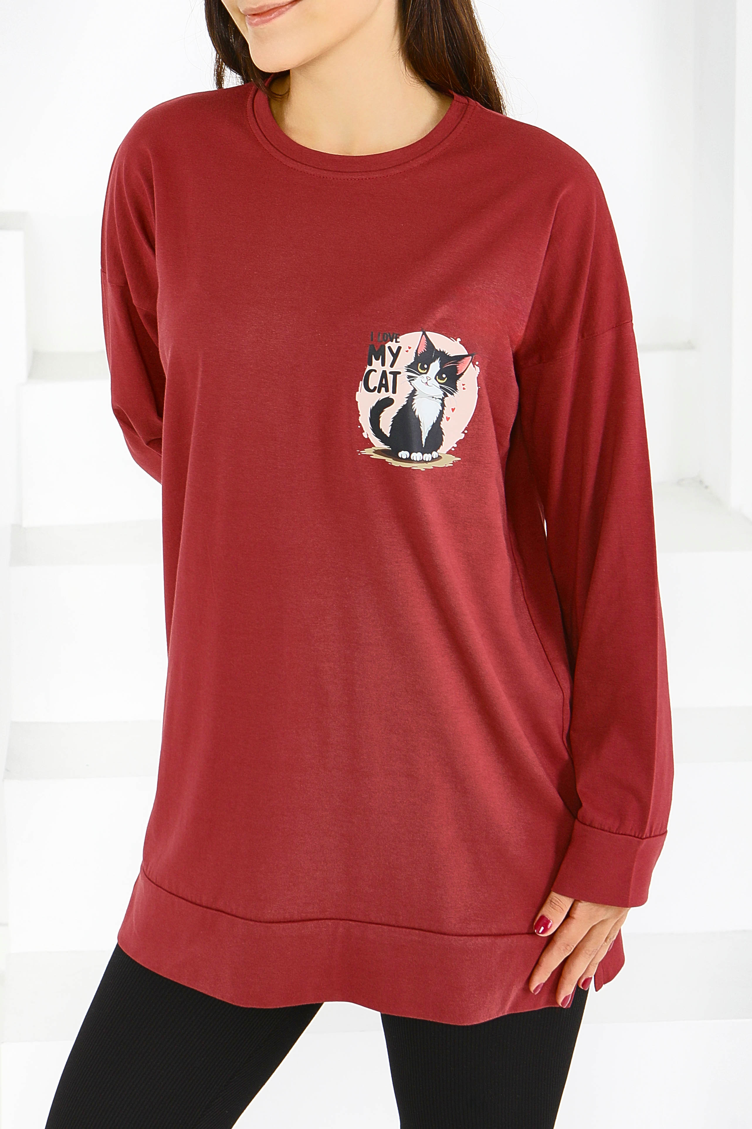 Uzun Kollu Baskılı Tunik - 27585 - 2