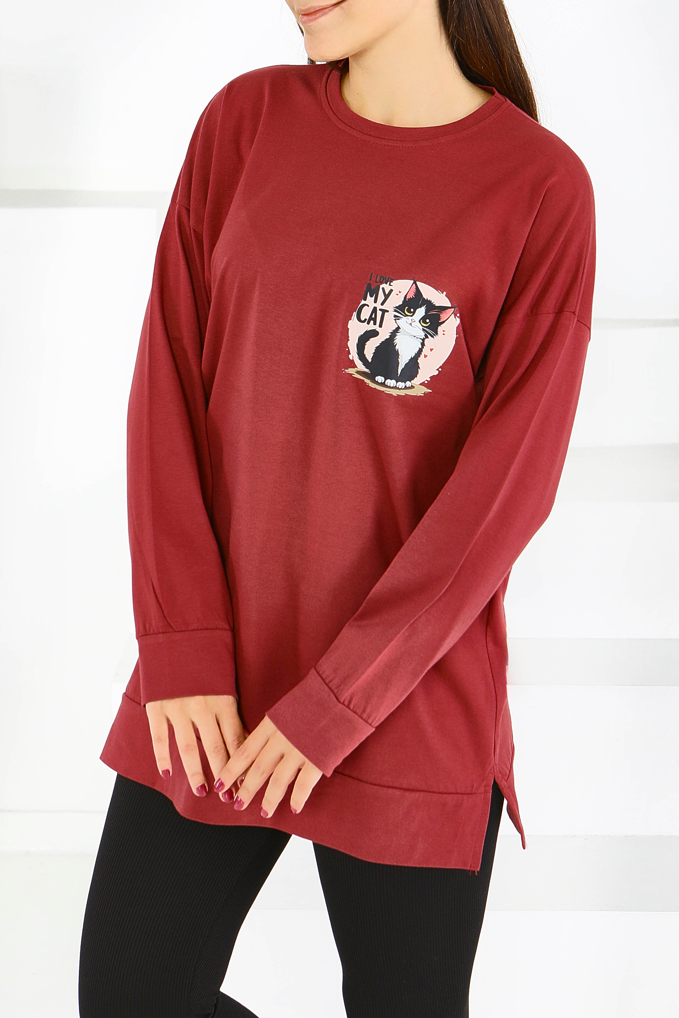 Uzun Kollu Baskılı Tunik - 27585 - 3
