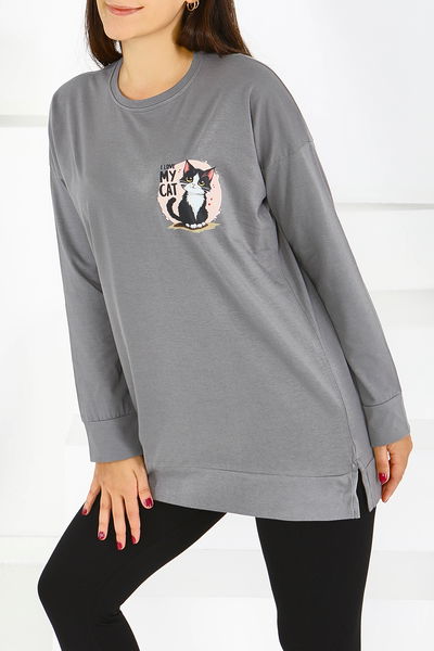 Uzun Kollu Baskılı Tunik - 27585 