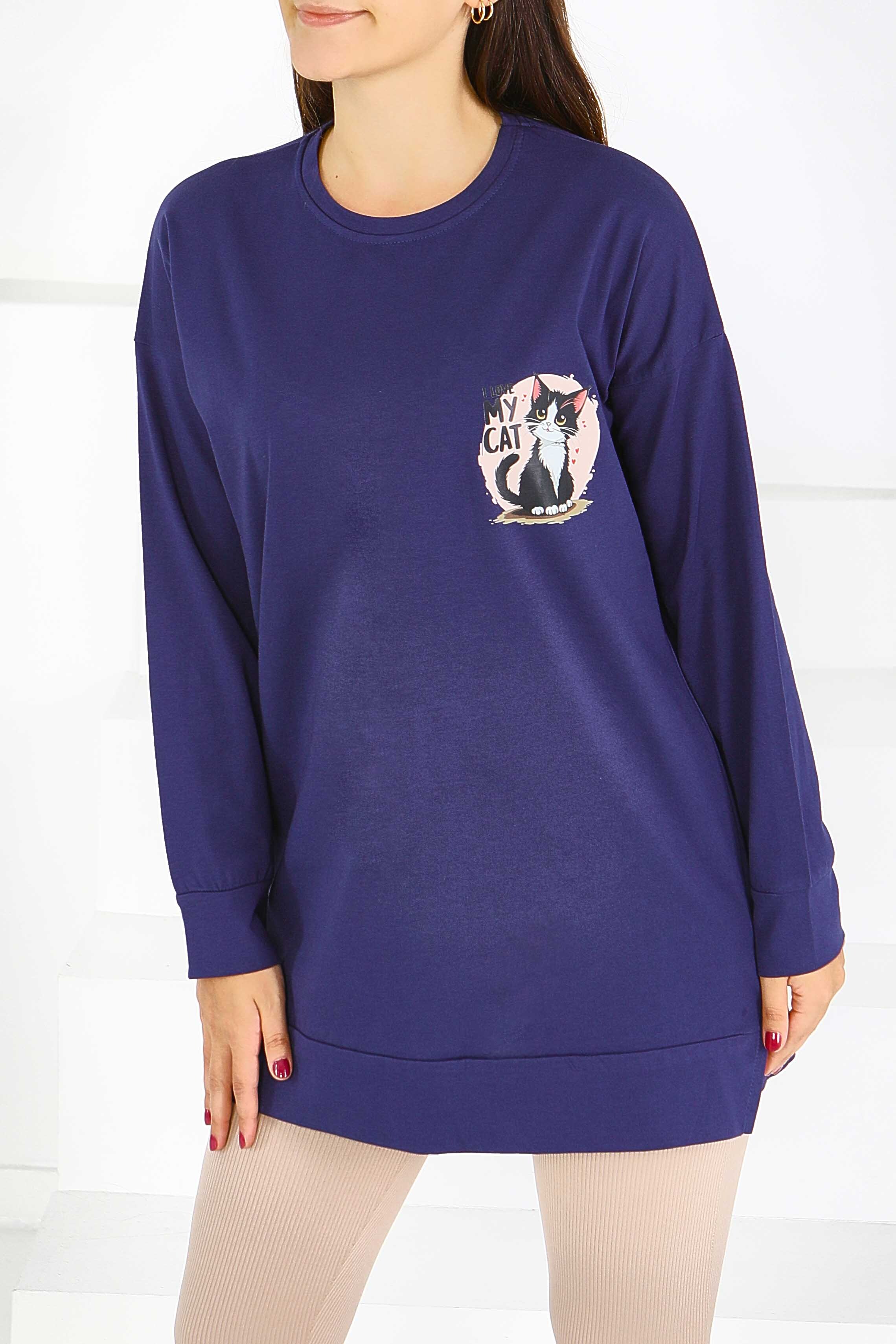 Uzun Kollu Baskılı Tunik - 27585 - 1
