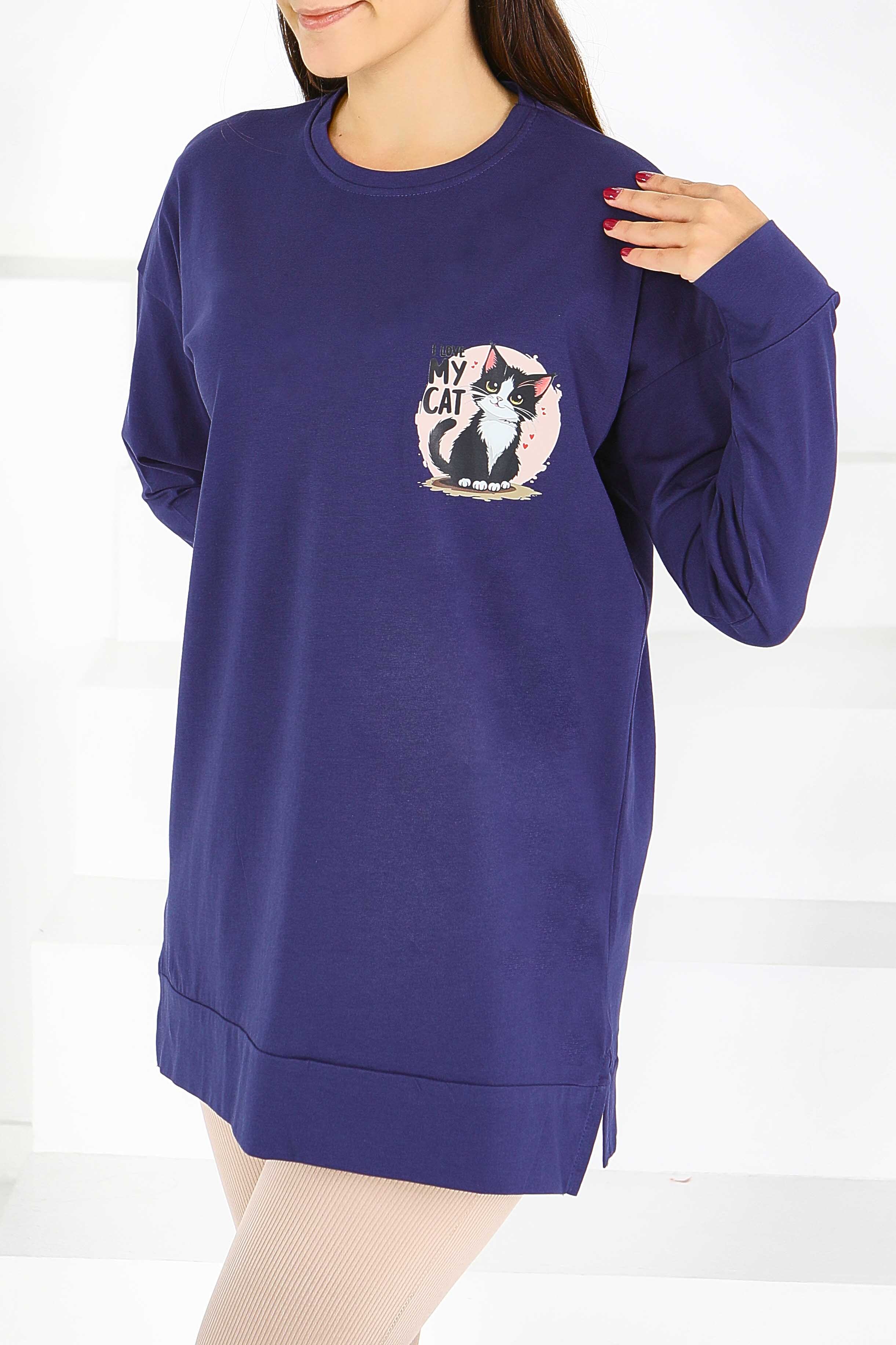 Uzun Kollu Baskılı Tunik - 27585 - 2