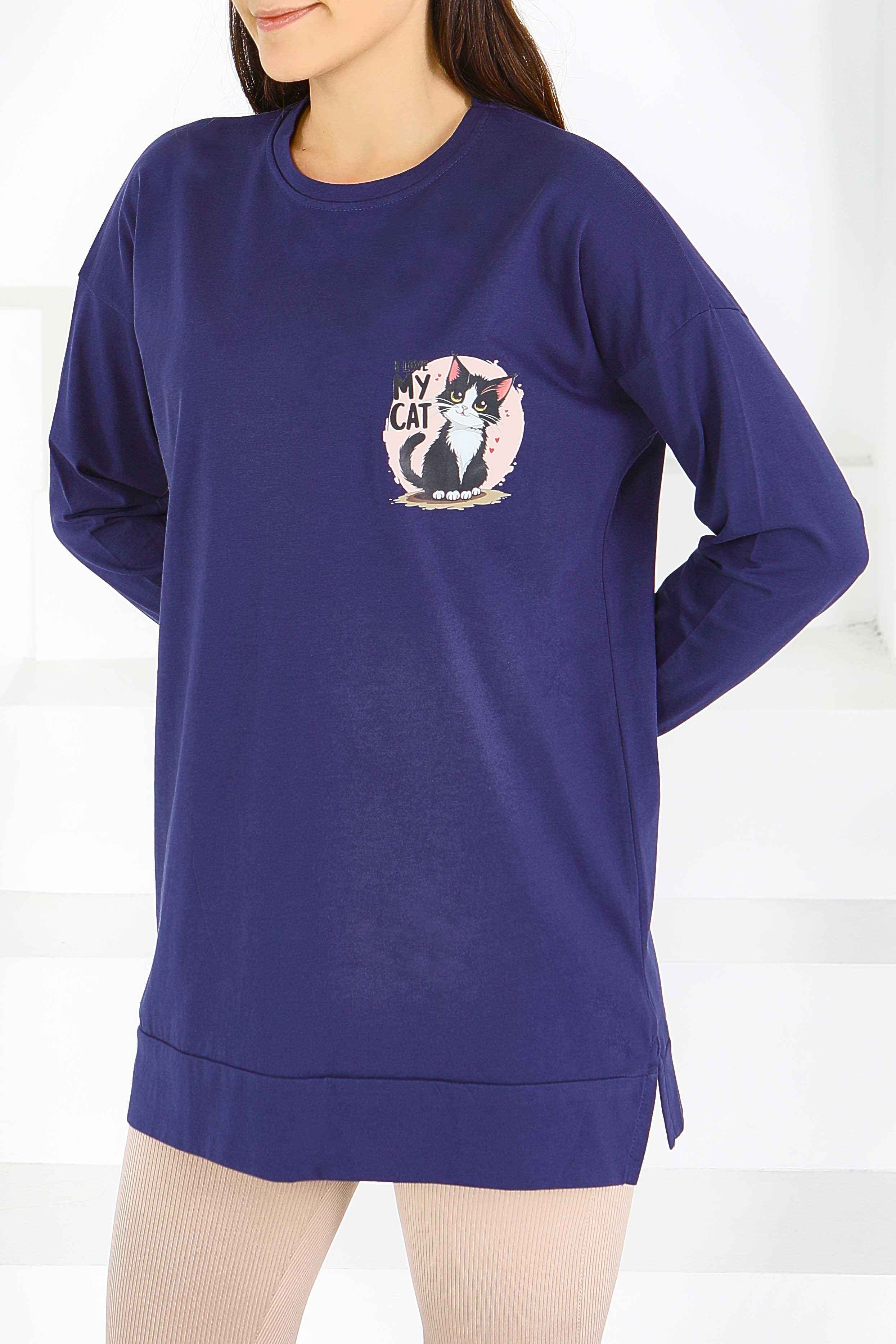 Uzun Kollu Baskılı Tunik - 27585 - 3