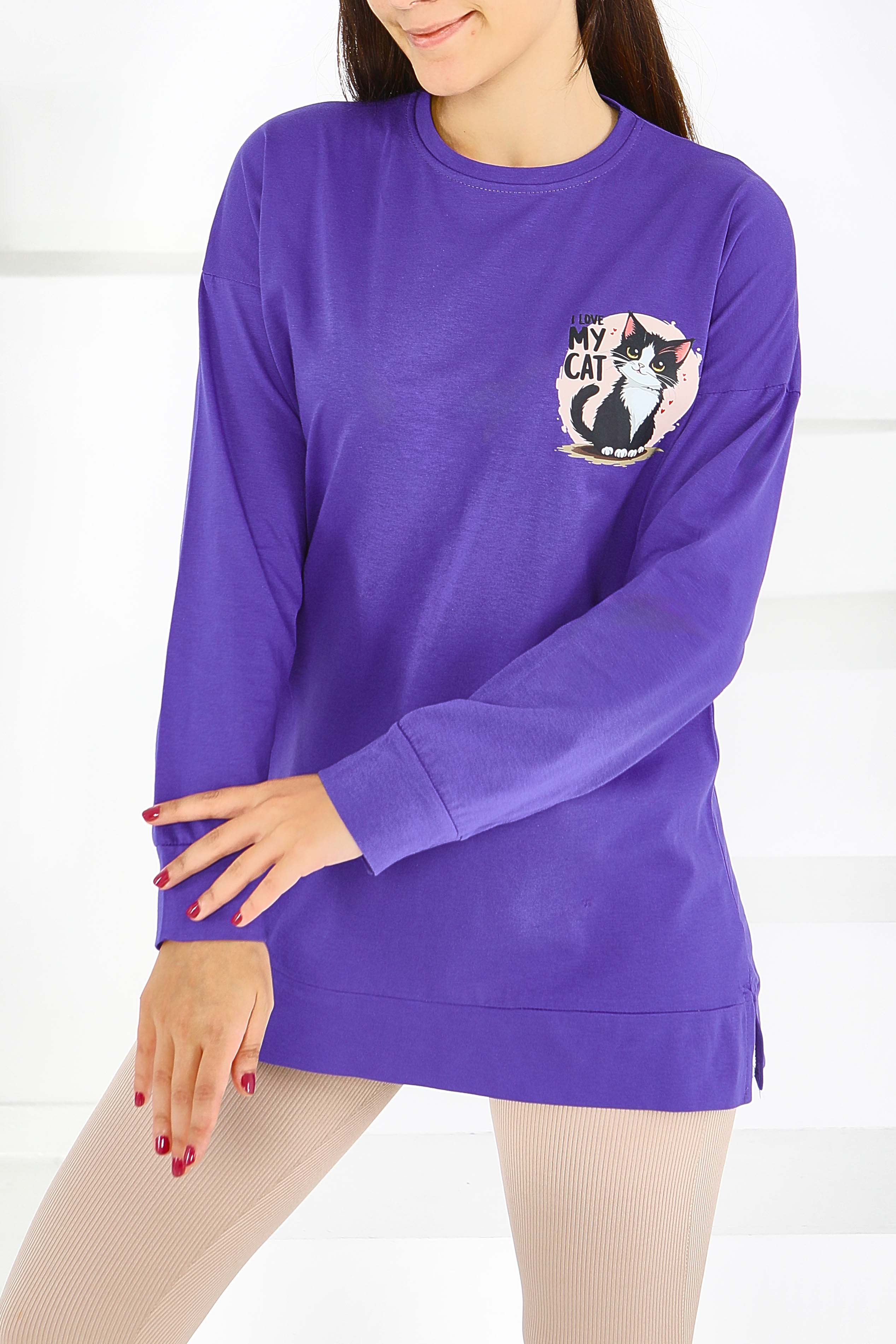 Uzun Kollu Baskılı Tunik - 27585 - 1