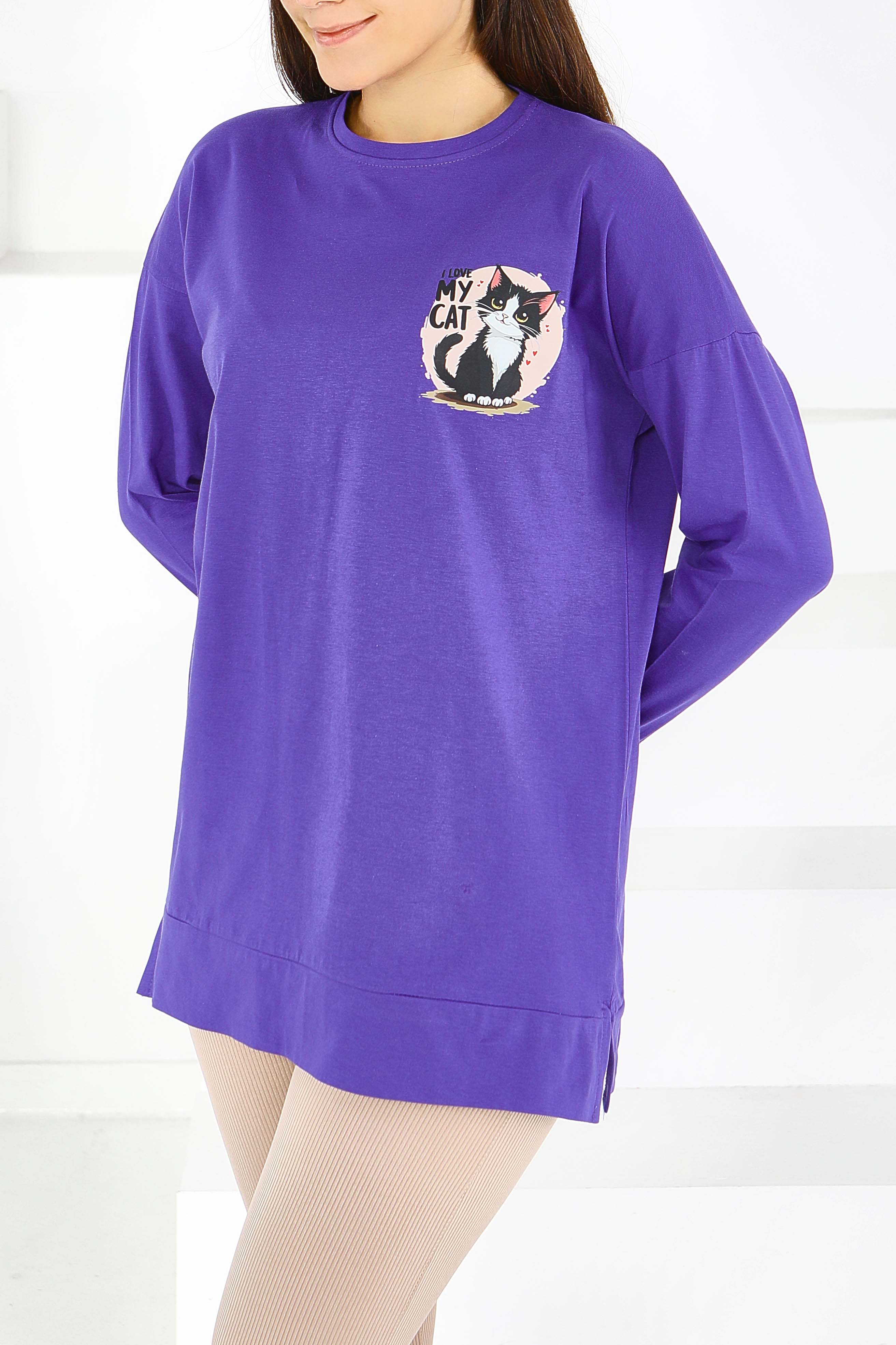 Uzun Kollu Baskılı Tunik - 27585 - 2