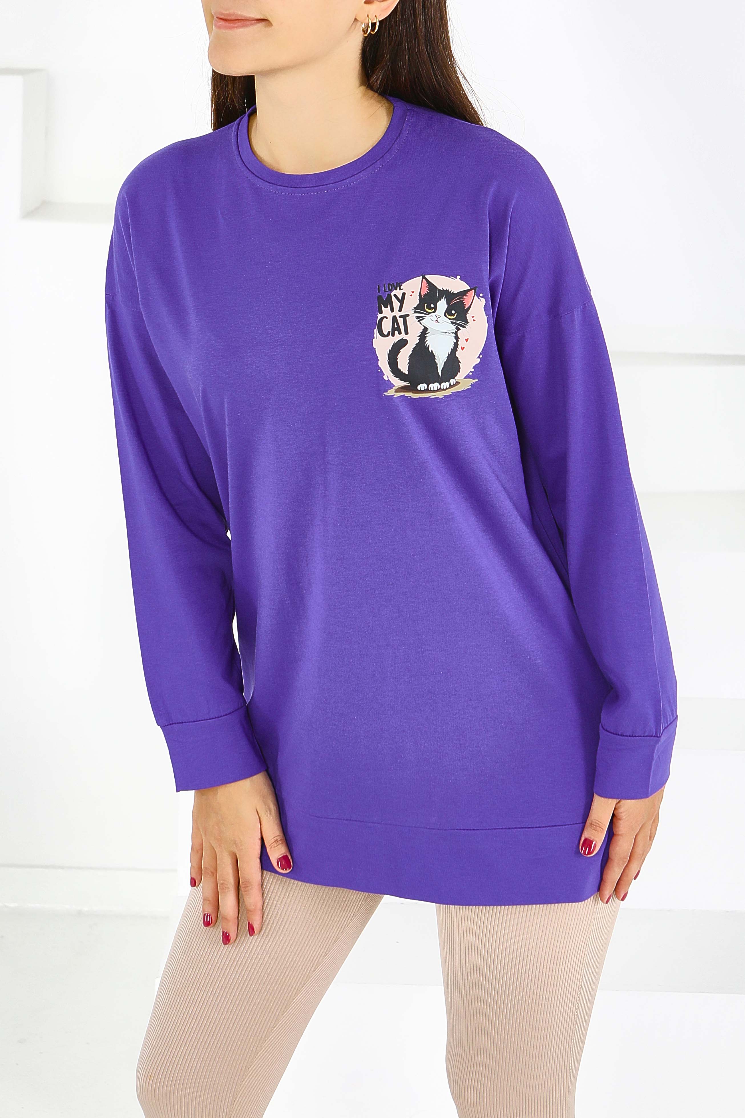 Uzun Kollu Baskılı Tunik - 27585 - 3