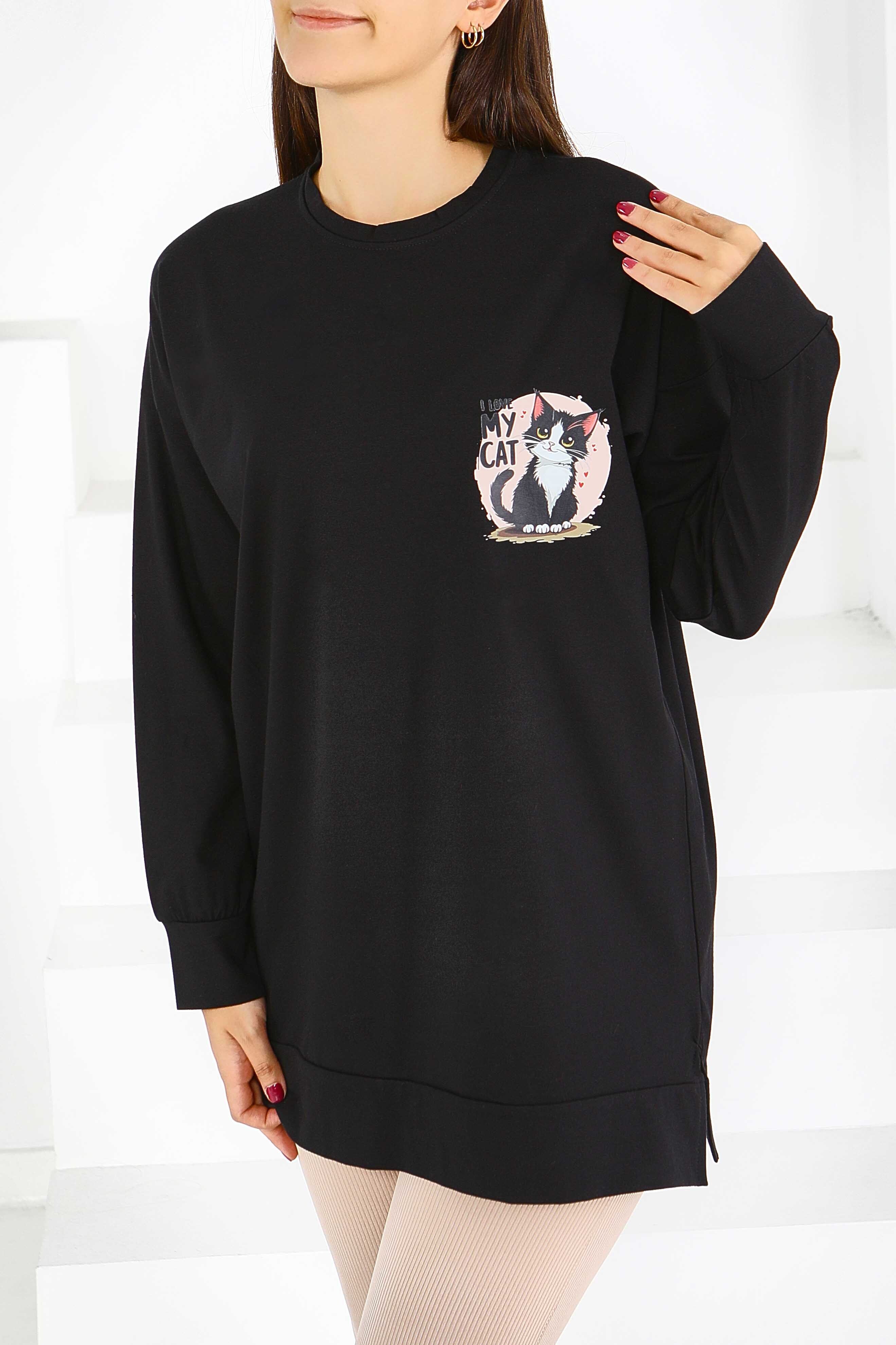 Uzun Kollu Baskılı Tunik - 27585 - 2