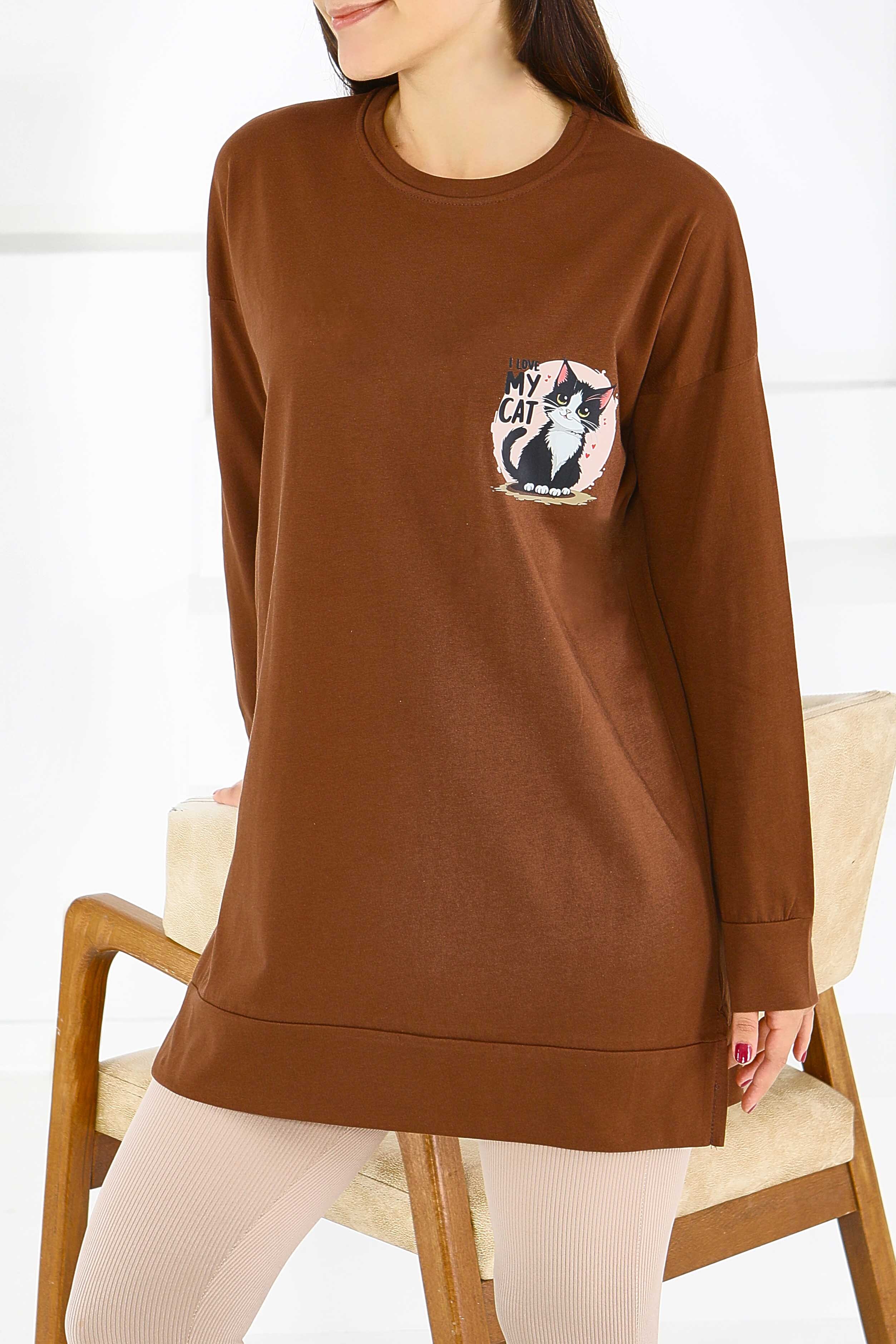Uzun Kollu Baskılı Tunik - 27585 - 1