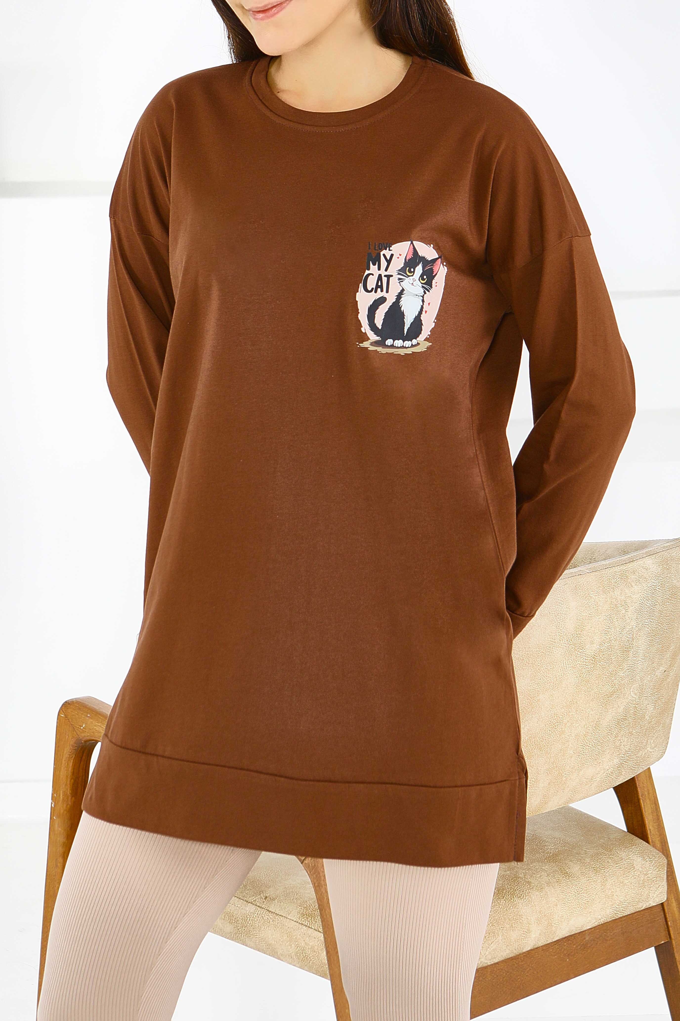 Uzun Kollu Baskılı Tunik - 27585 - 3
