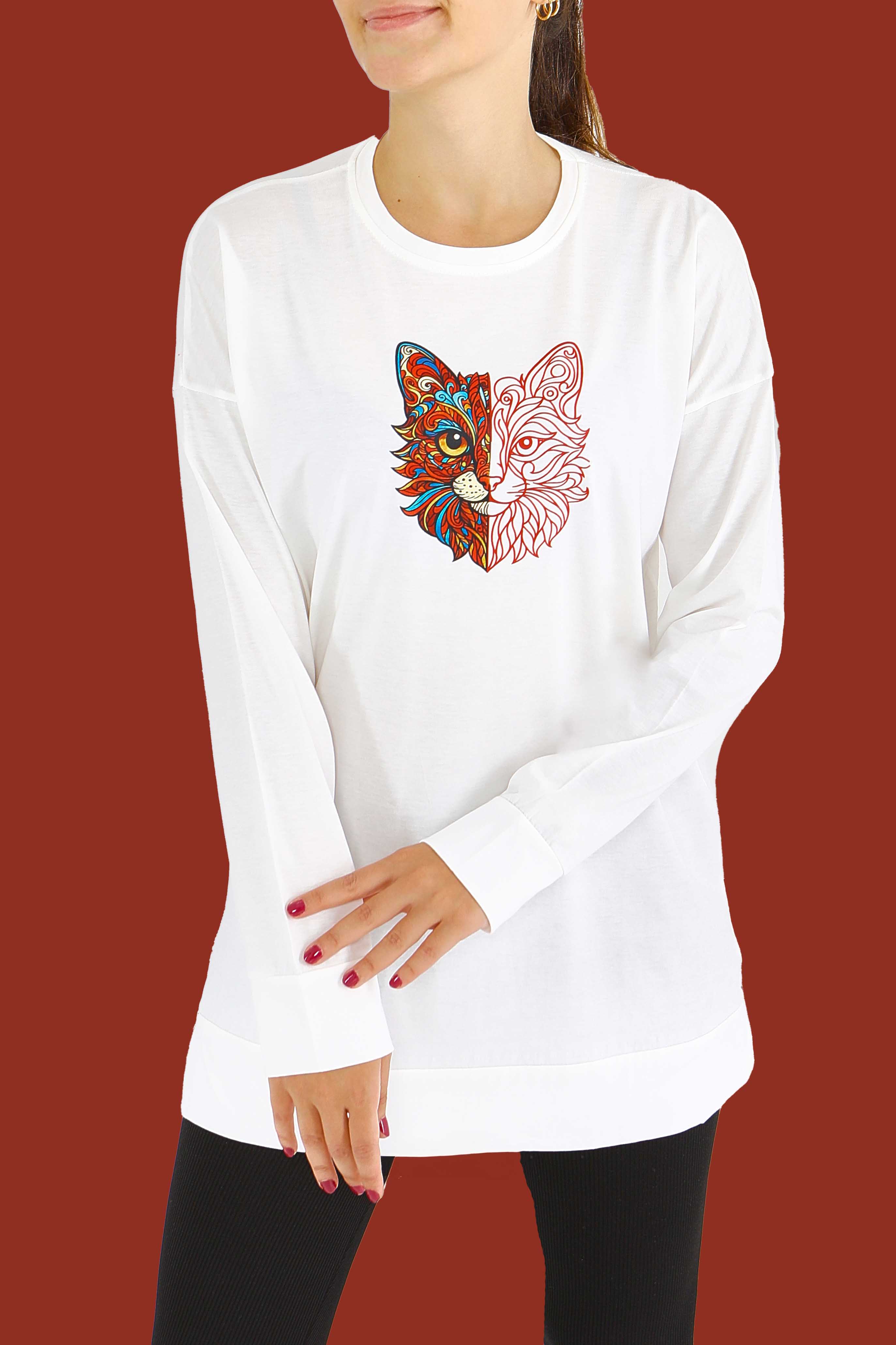 Uzun Kollu Baskılı Tunik - 27586 - 1