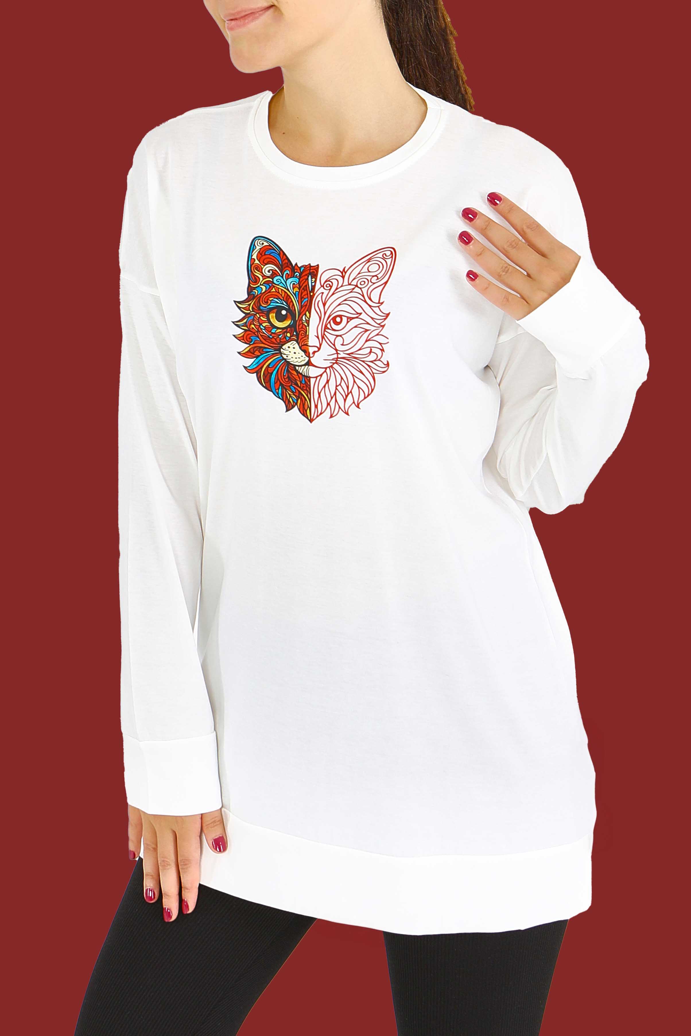 Uzun Kollu Baskılı Tunik - 27586 - 2