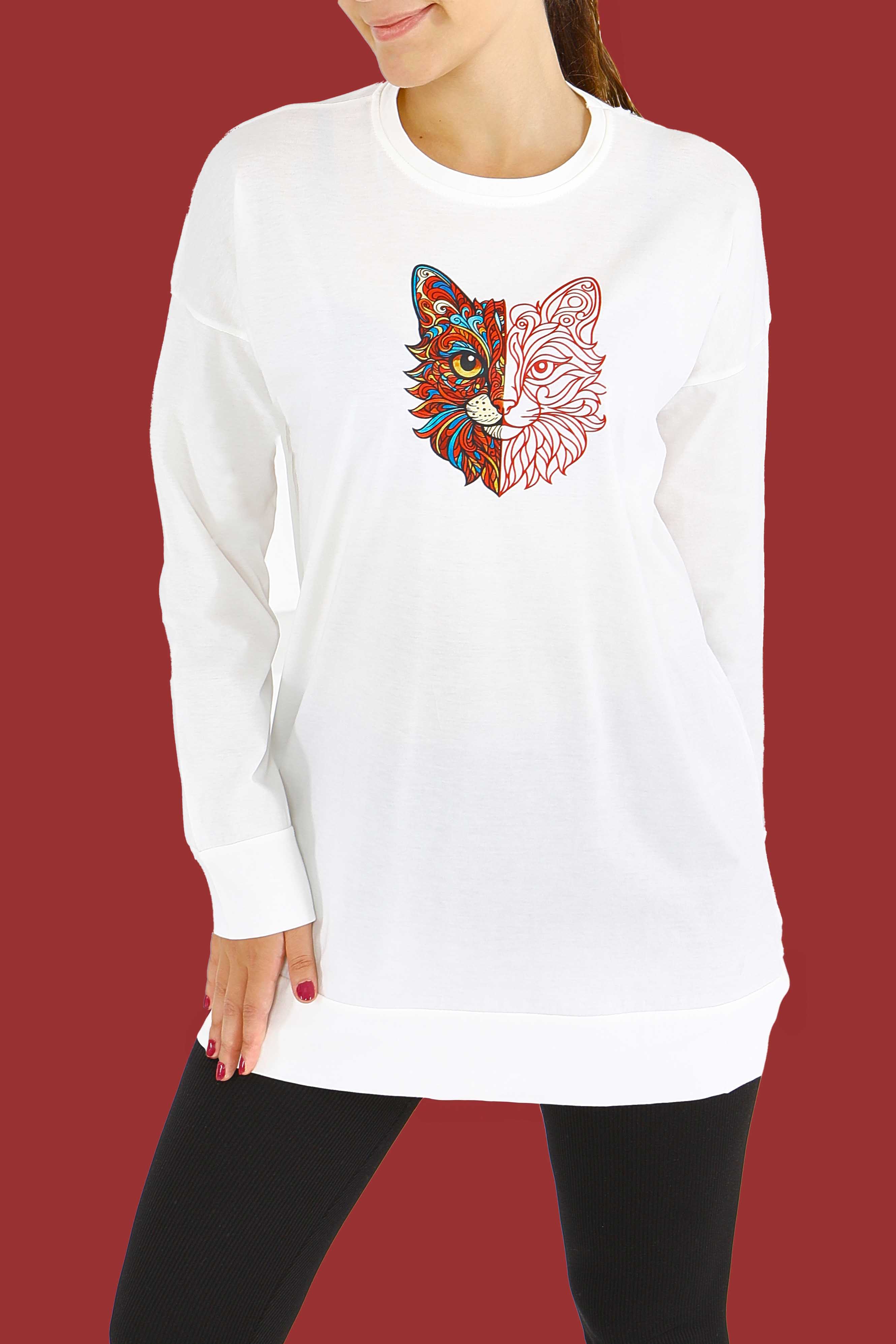 Uzun Kollu Baskılı Tunik - 27586 - 3